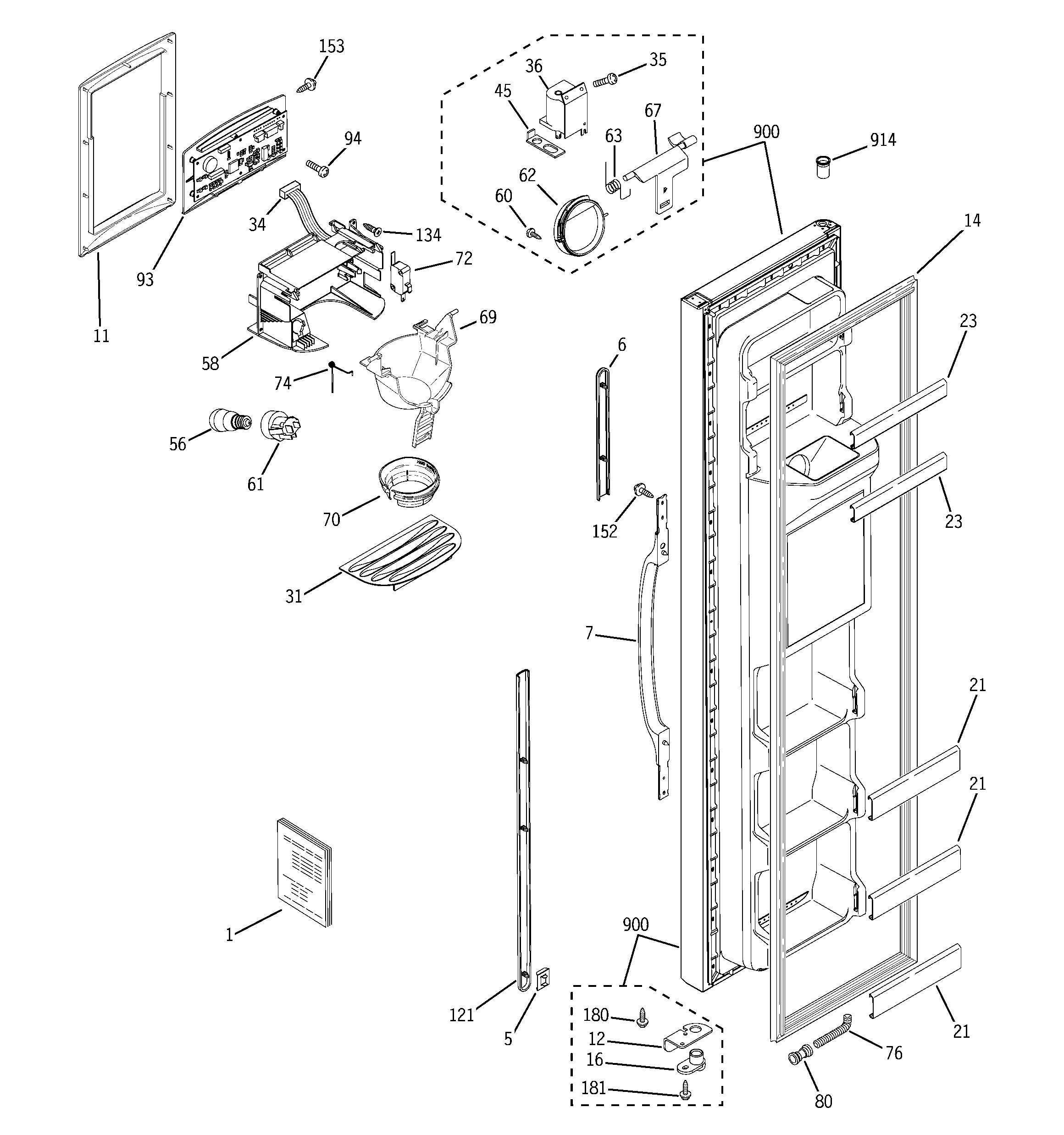 GE GSG25MISAFWW freezer door diagram