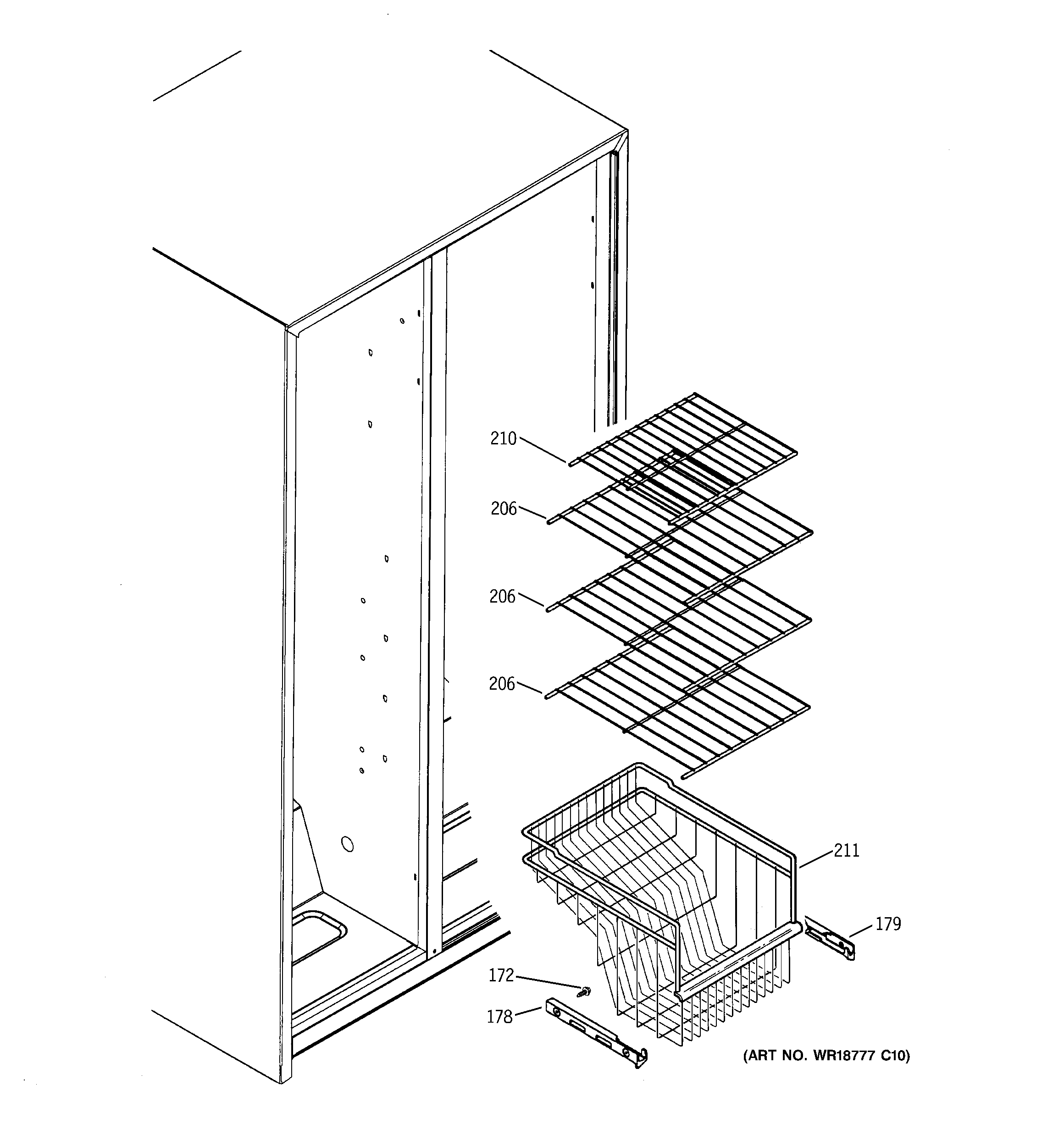 GE GSG25MISAFWW freezer shelves diagram