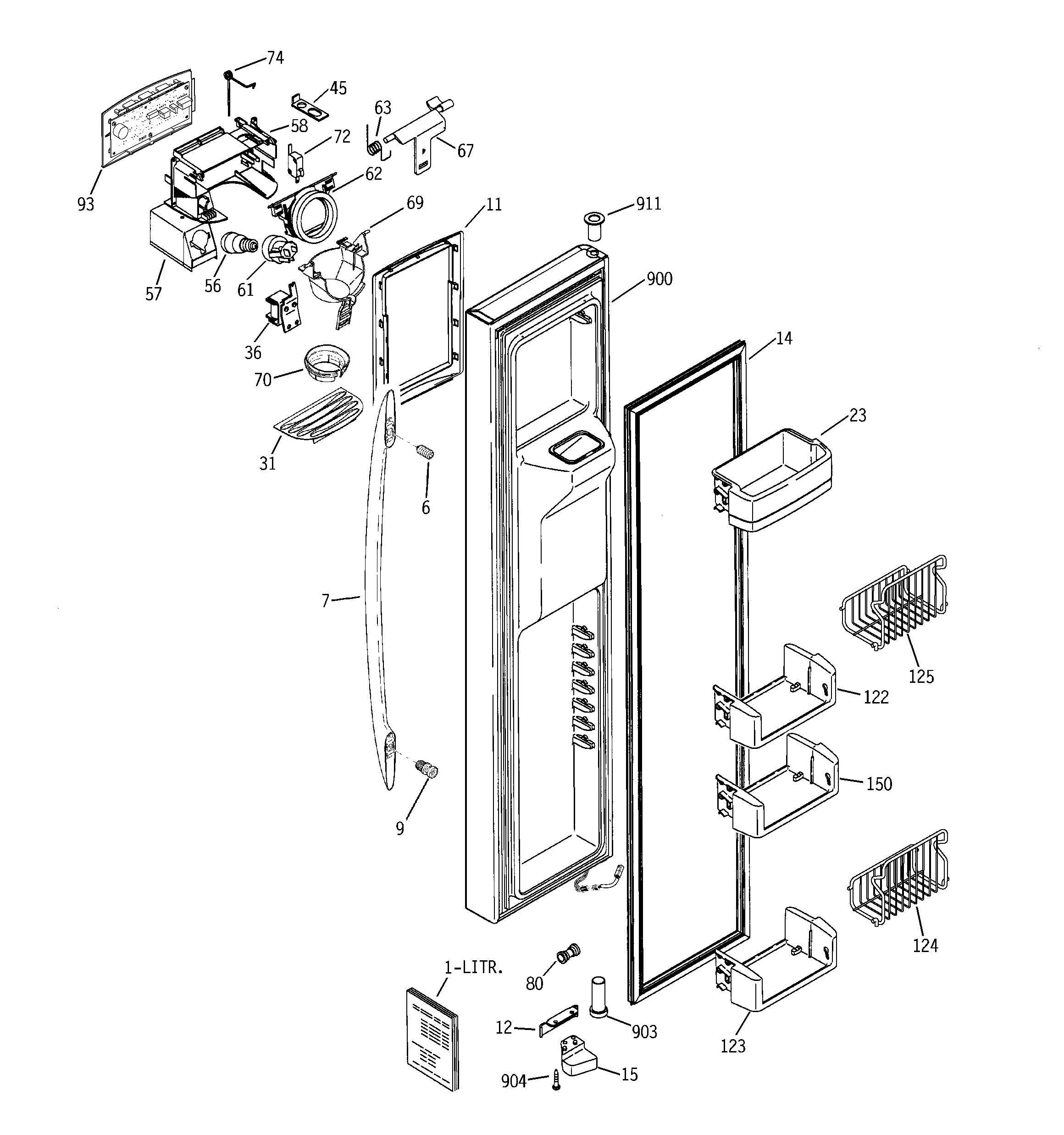 GE PCG23SHSAFSS freezer door diagram