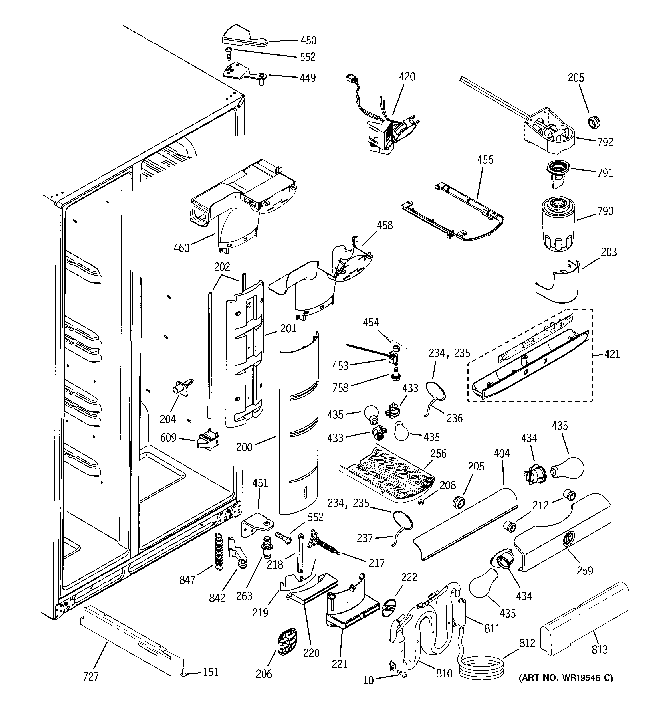 GE PCG23SHSAFSS fresh food section diagram