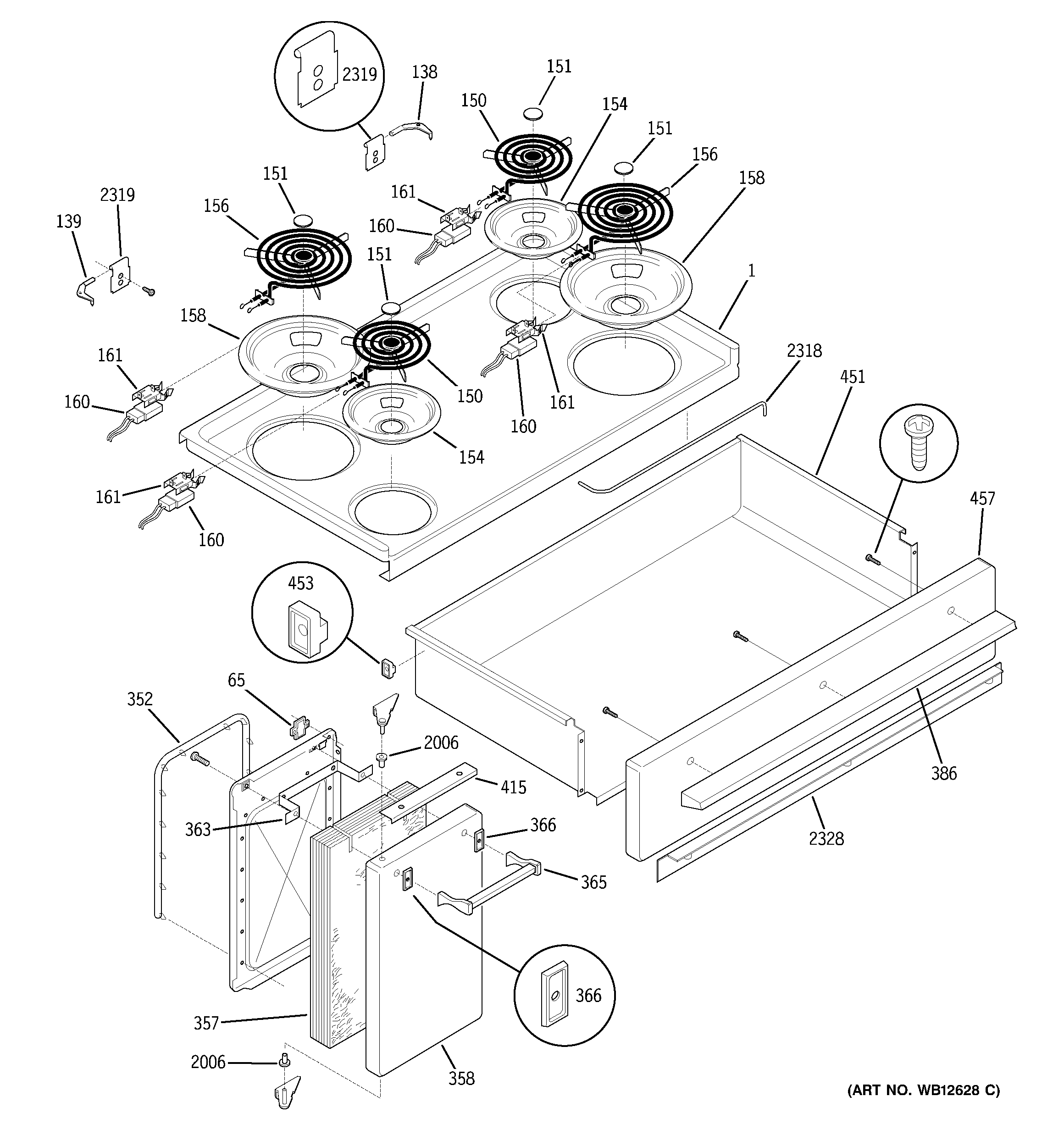 GE JCP67F2WW cooktop diagram