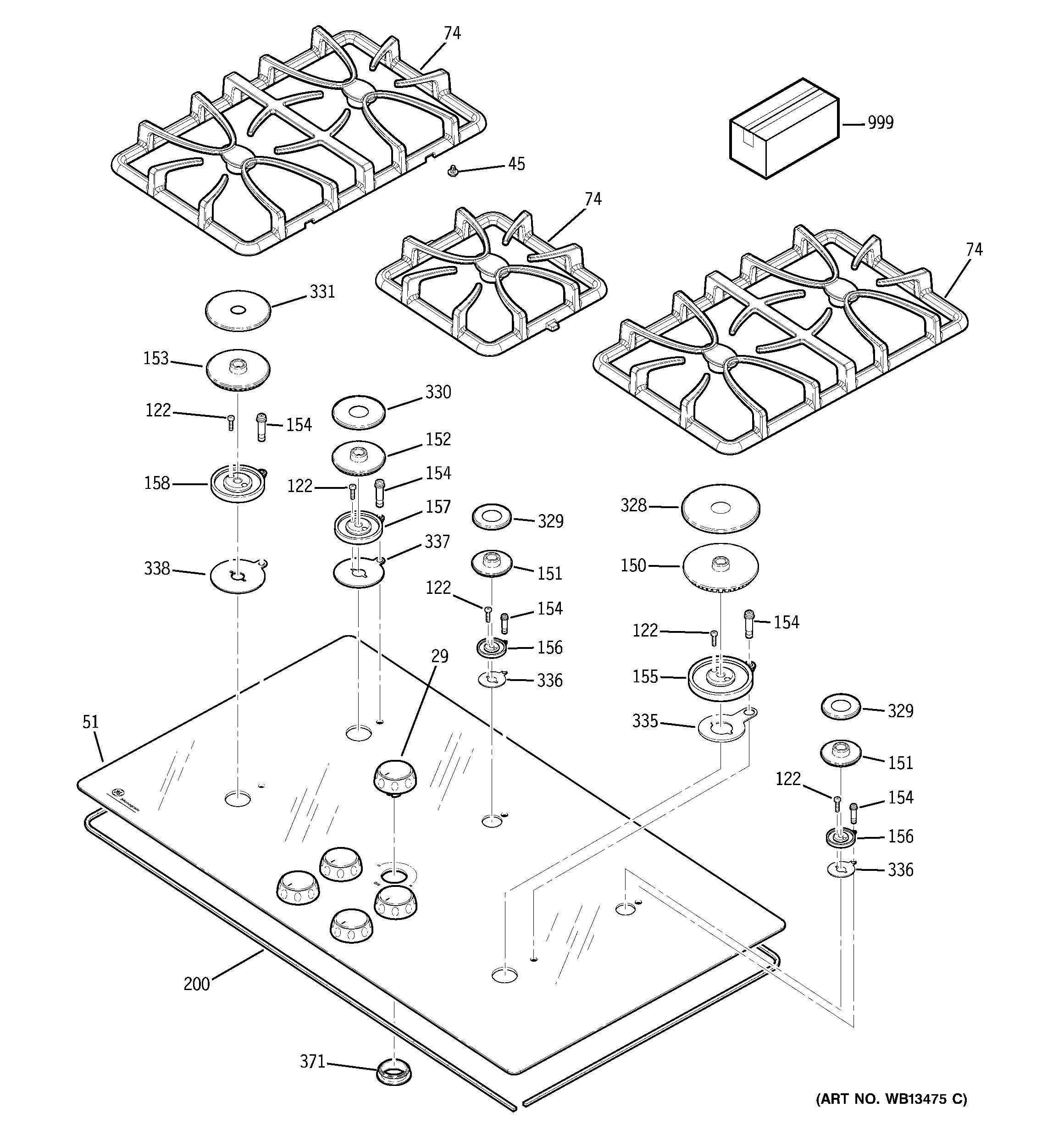 GE ZGU36KWK1WW control panel & cooktop diagram