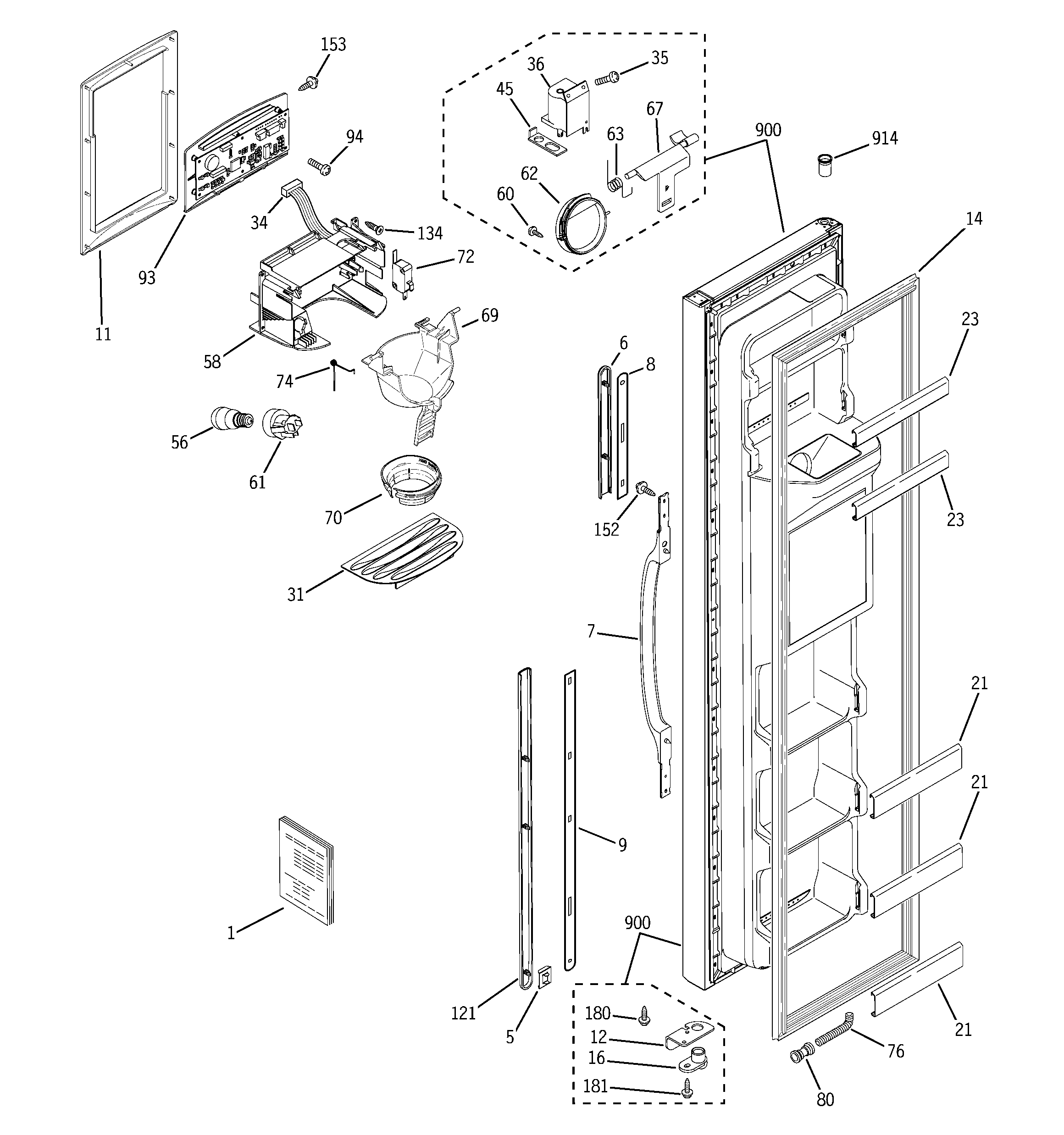 GE PSG22MISAFWW freezer door diagram