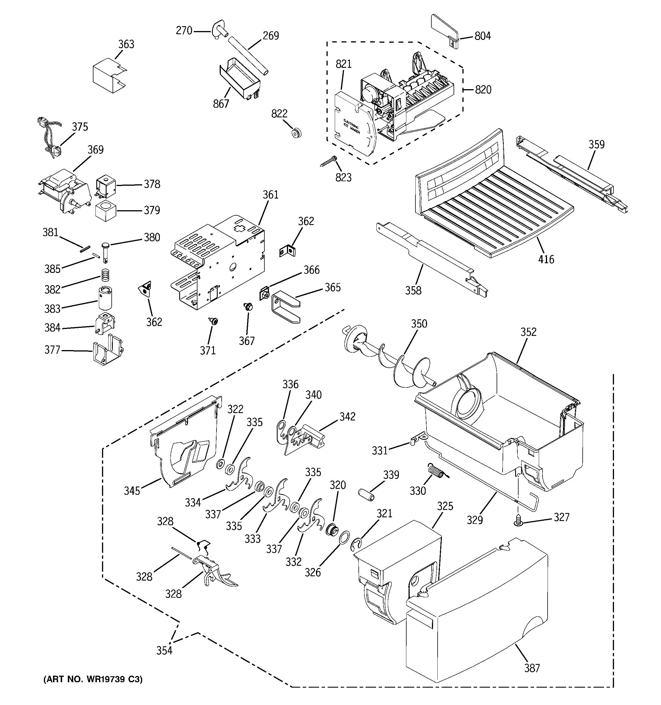 GE PSG22MISAFWW ice maker & dispenser diagram