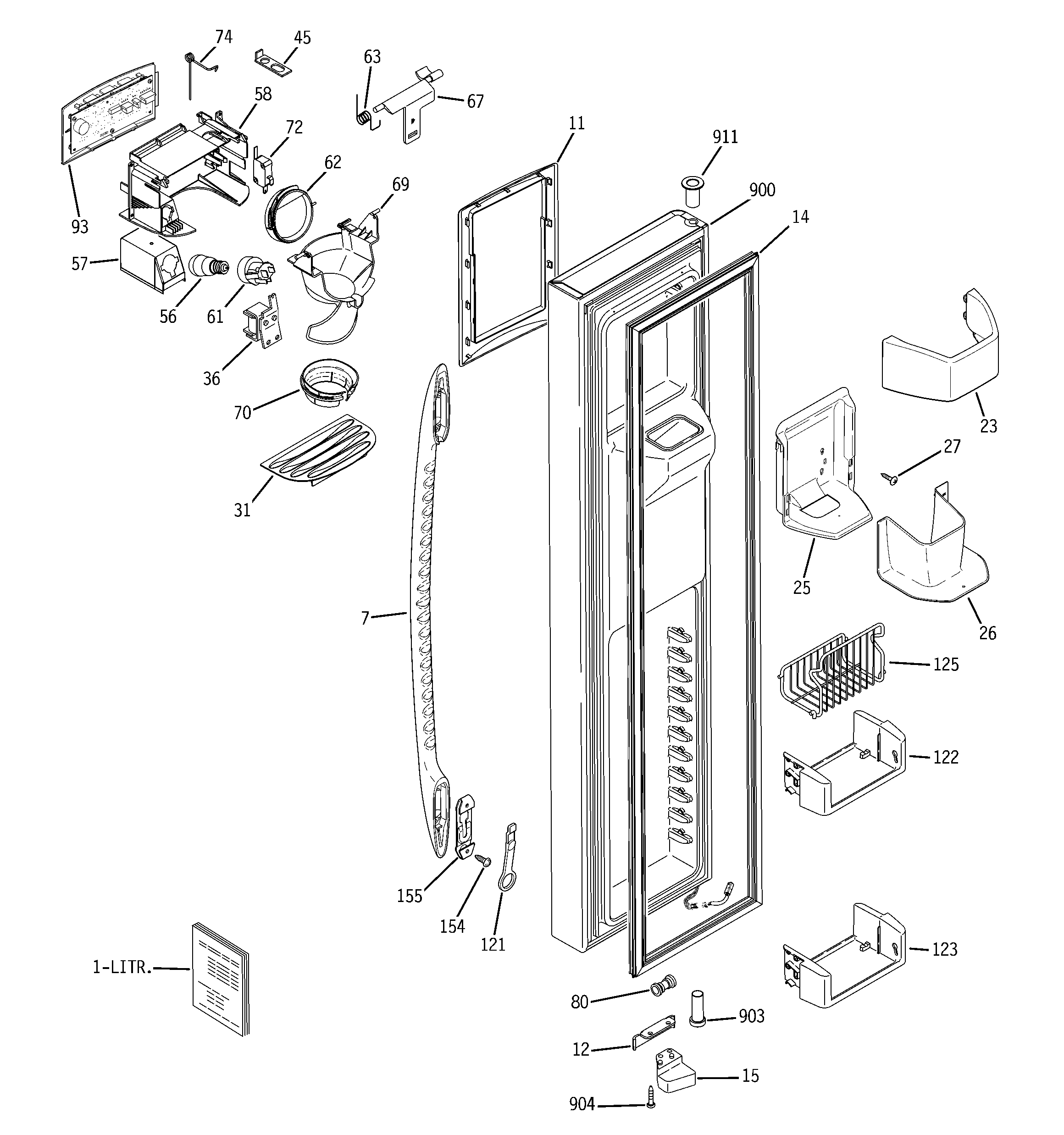 GE PCF23MGSABB freezer door diagram