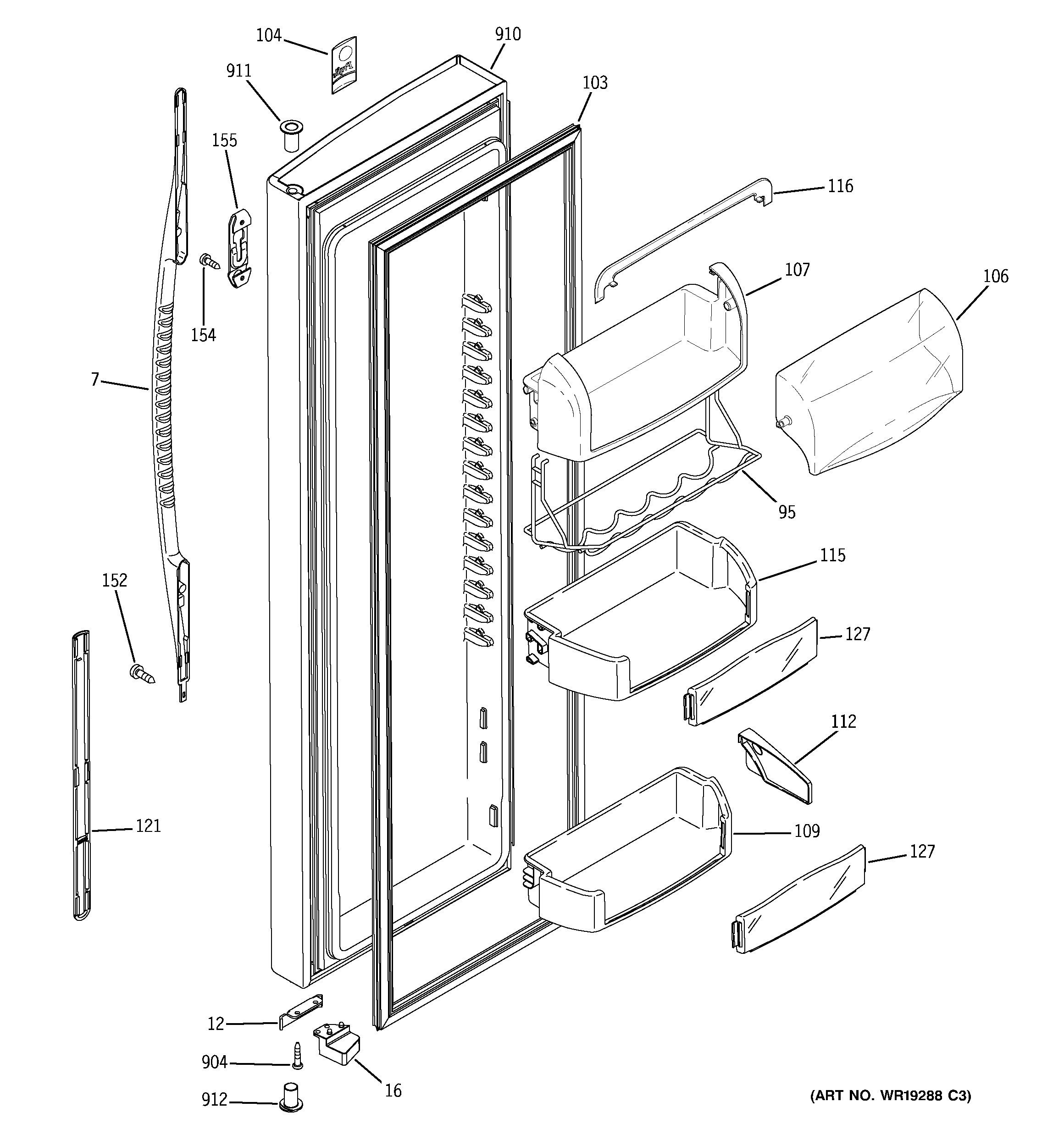 GE PSF26MGSAWW fresh food door diagram