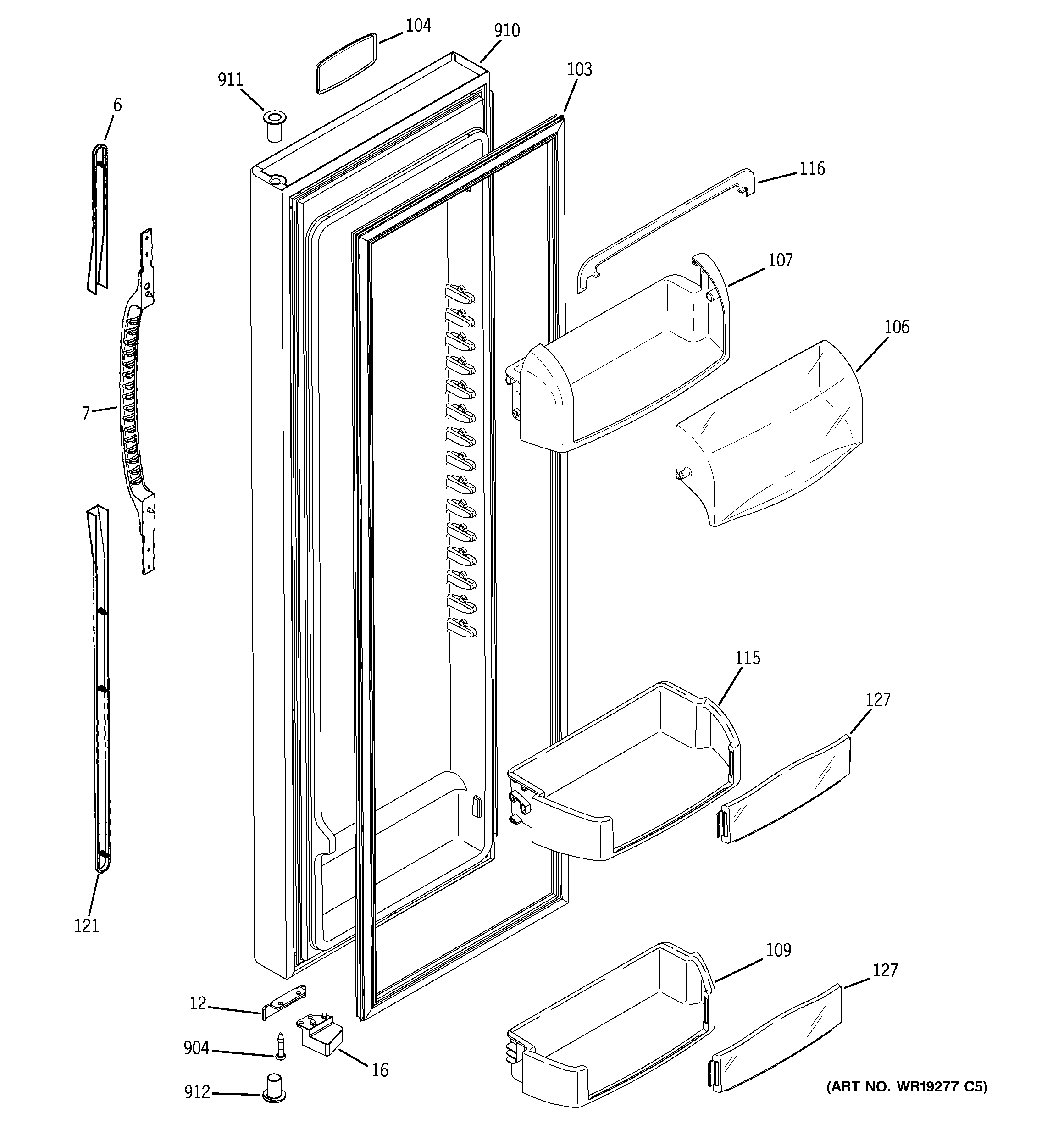GE ESF25LGRDWW fresh food door diagram
