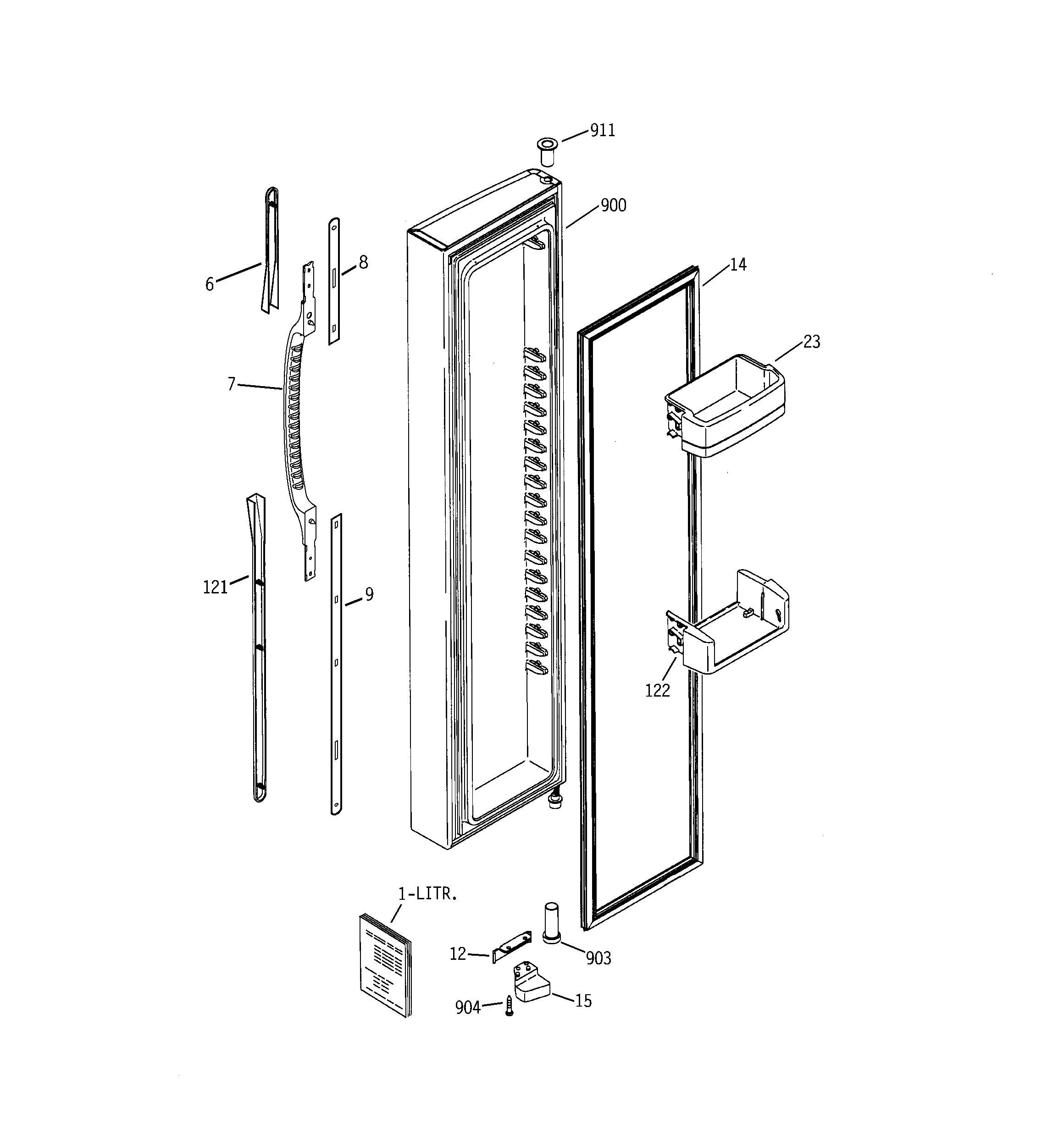 GE GSR23YBPBWW freezer door diagram