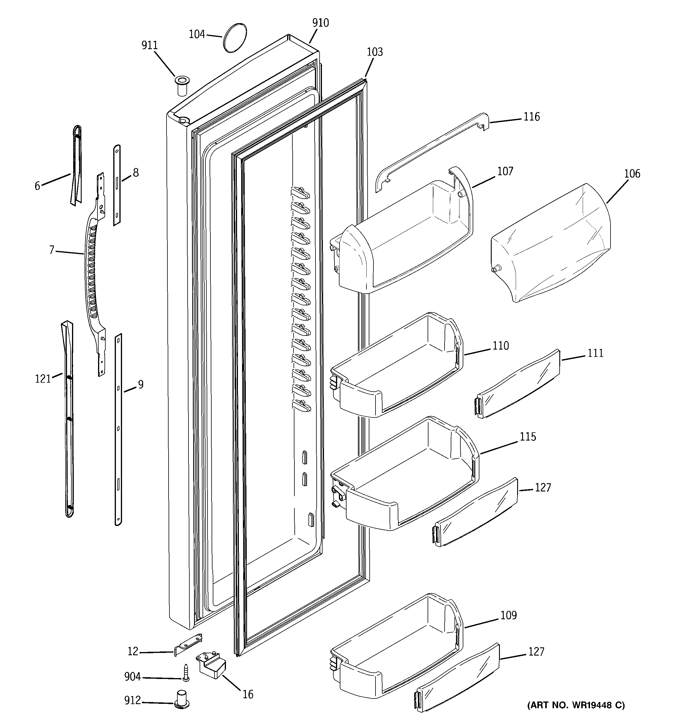 GE GSR23YBPBWW fresh food door diagram