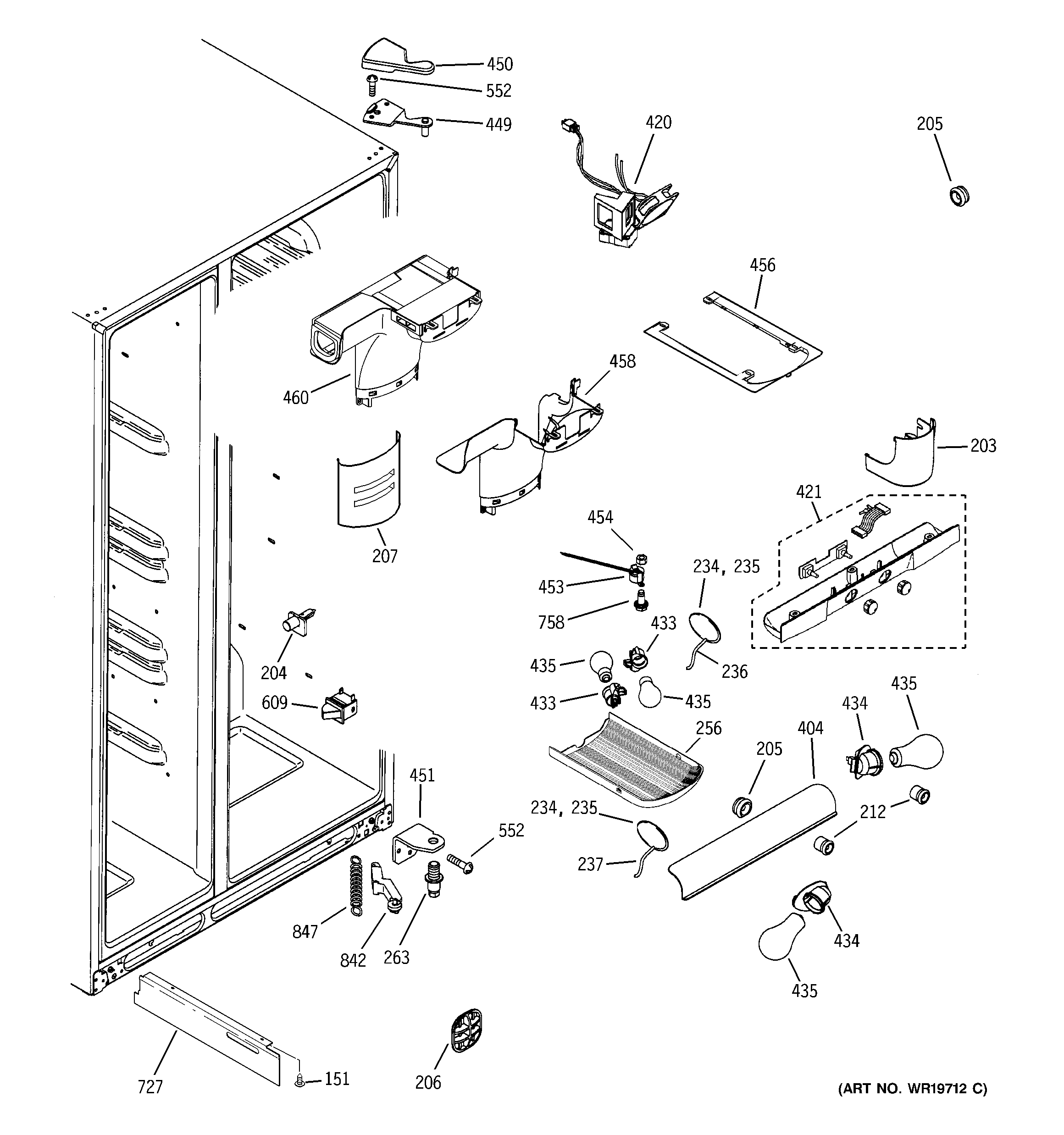 GE GSR23YBPBWW fresh food section diagram