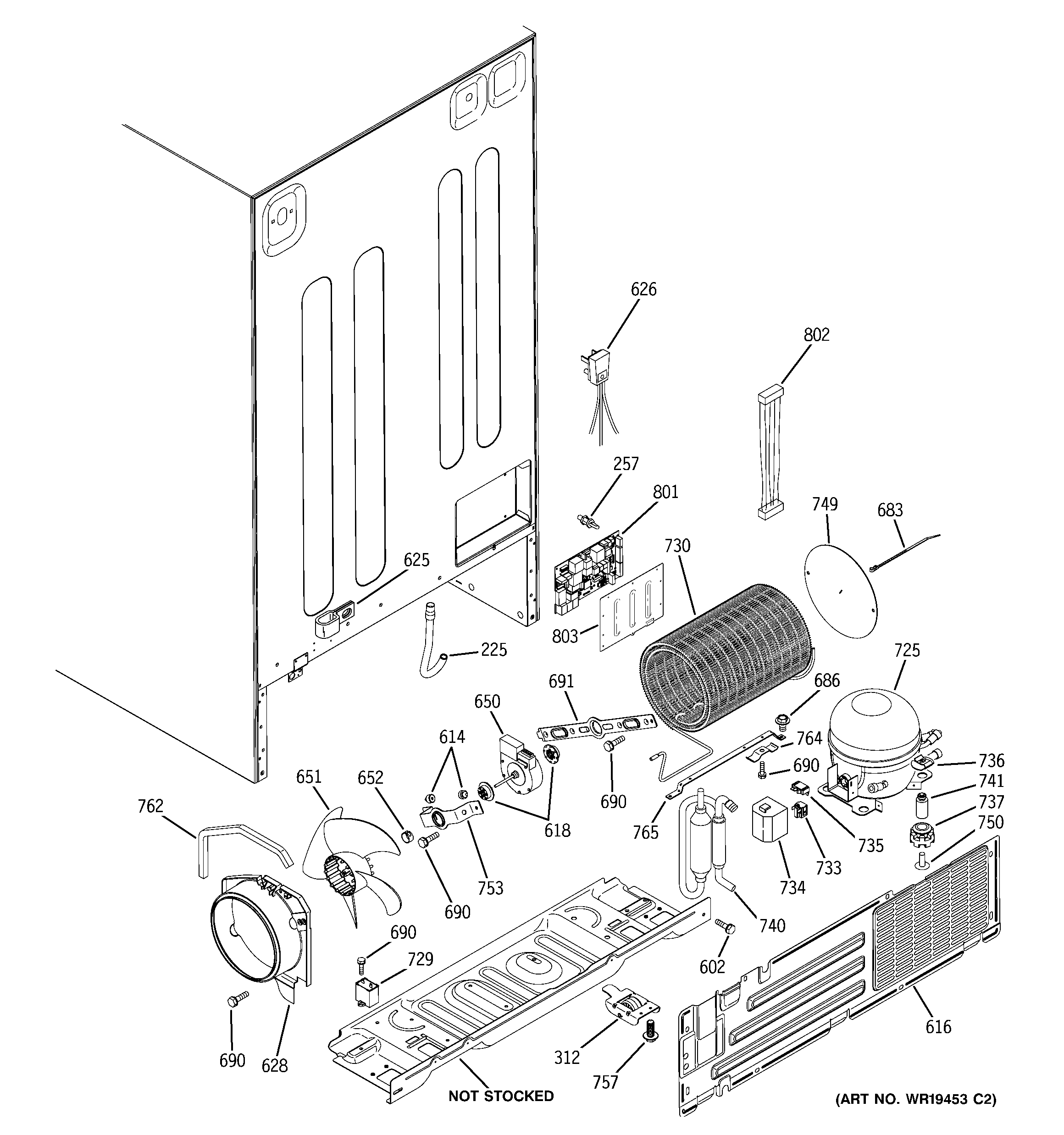 GE GSR23YBPBWW sealed system & mother board diagram