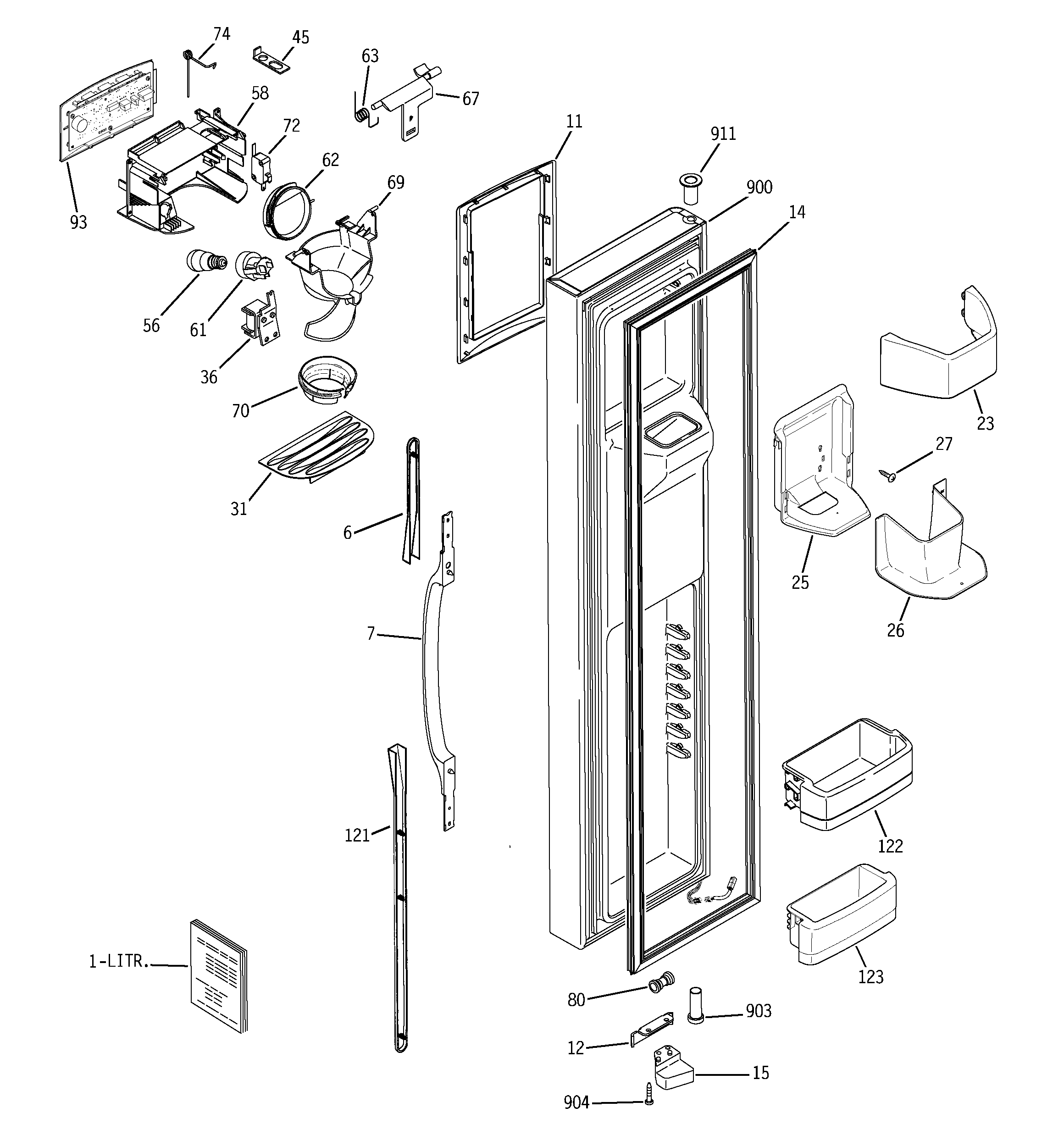 GE GSS25TGPDWW freezer door diagram
