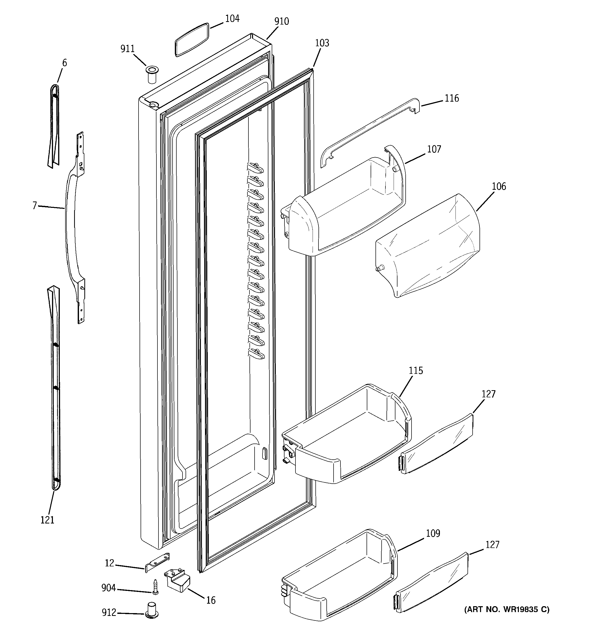 GE GSS25TGPDWW fresh food door diagram