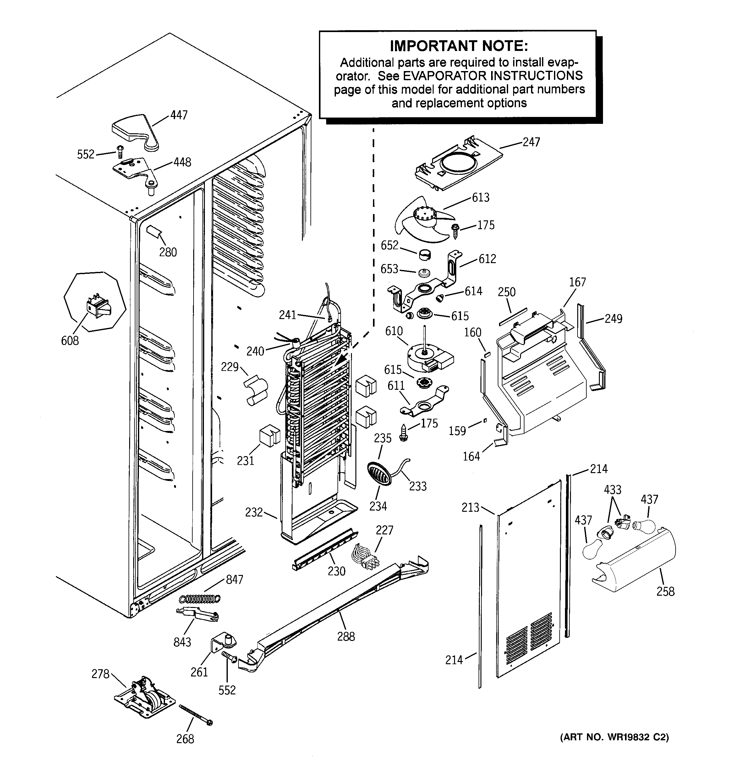 GE GSS25TGPDWW freezer section diagram