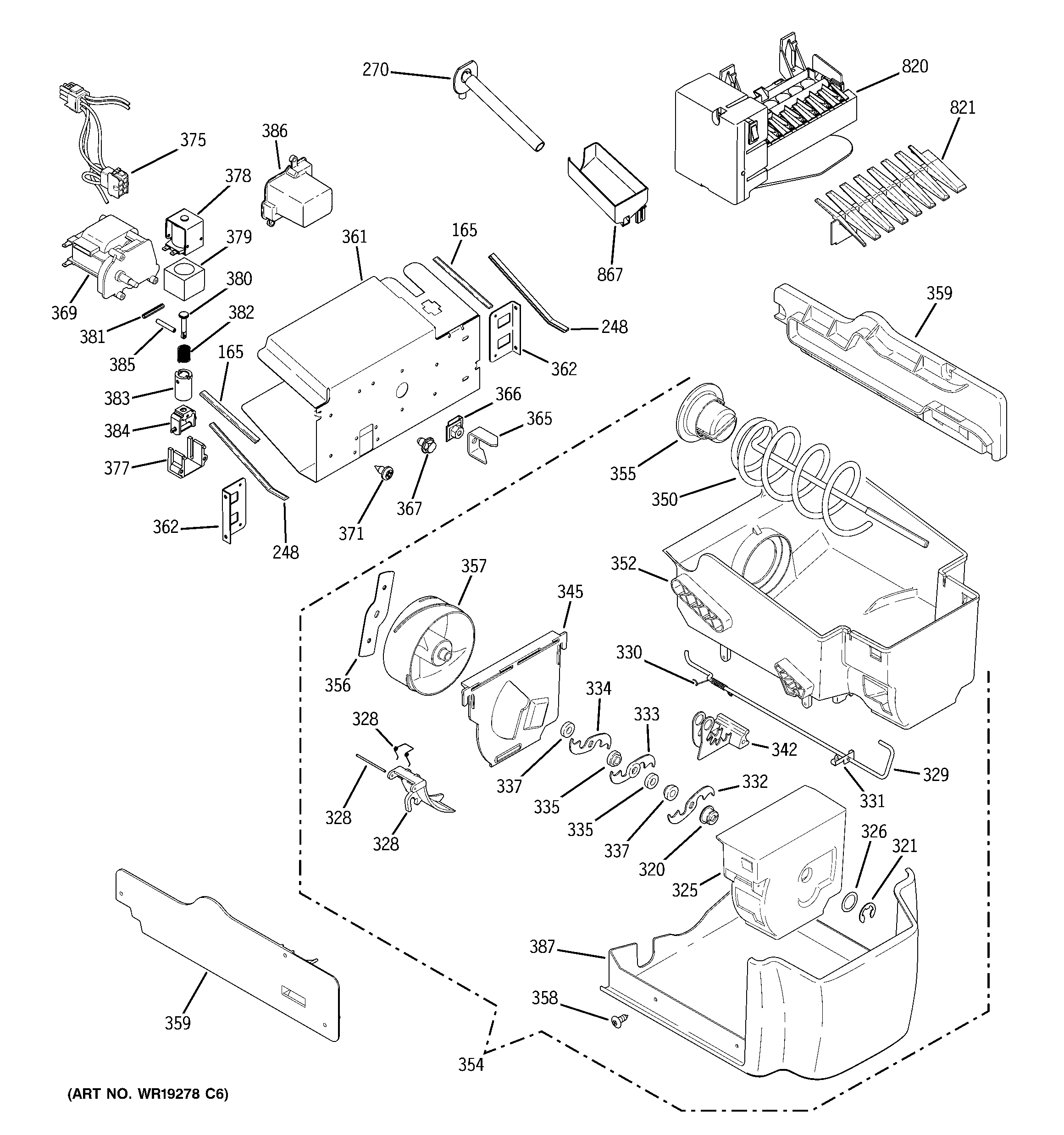GE GSS25TGPDWW ice maker & dispenser diagram