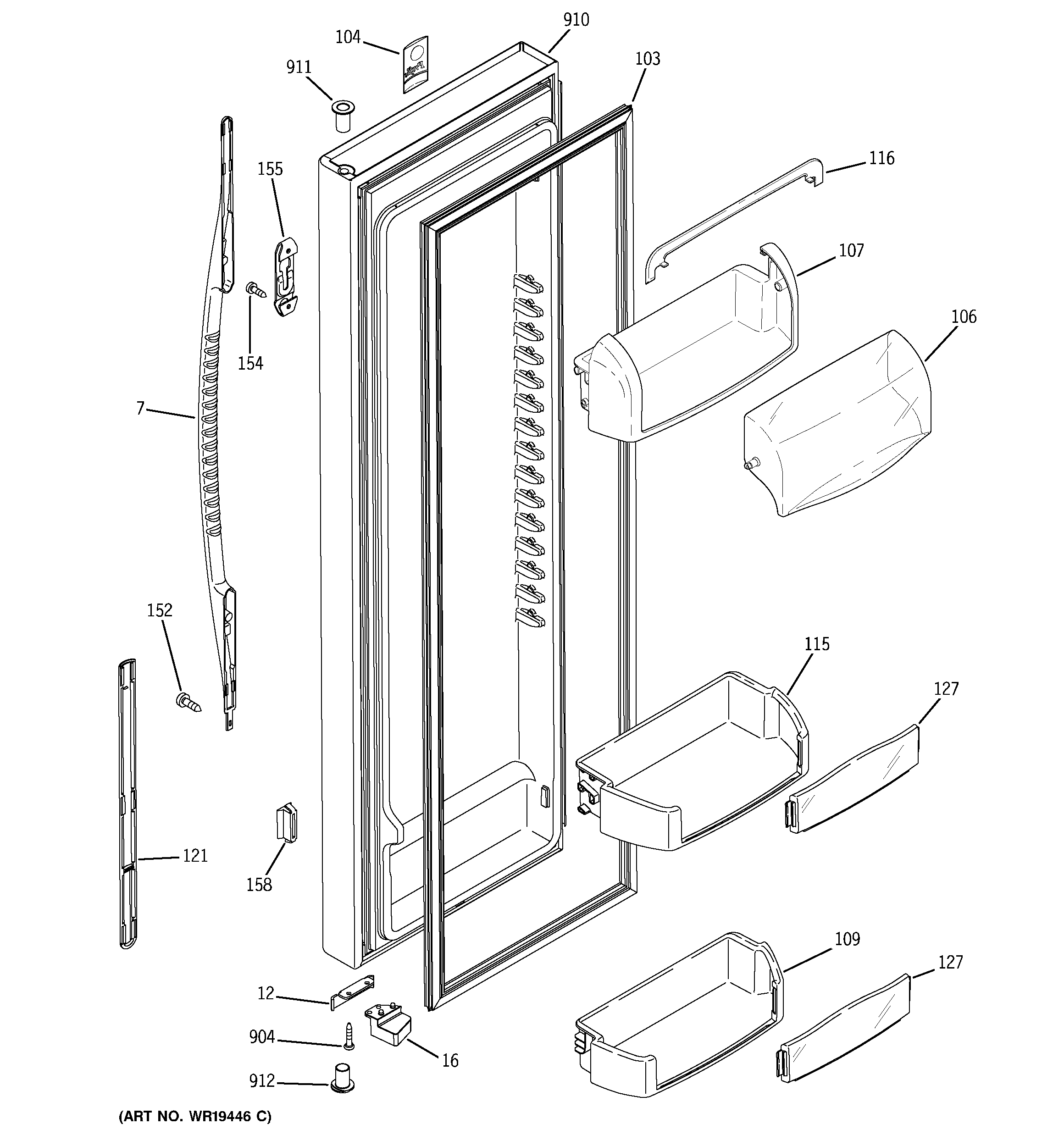 GE PSR26LGPDWW fresh food door diagram