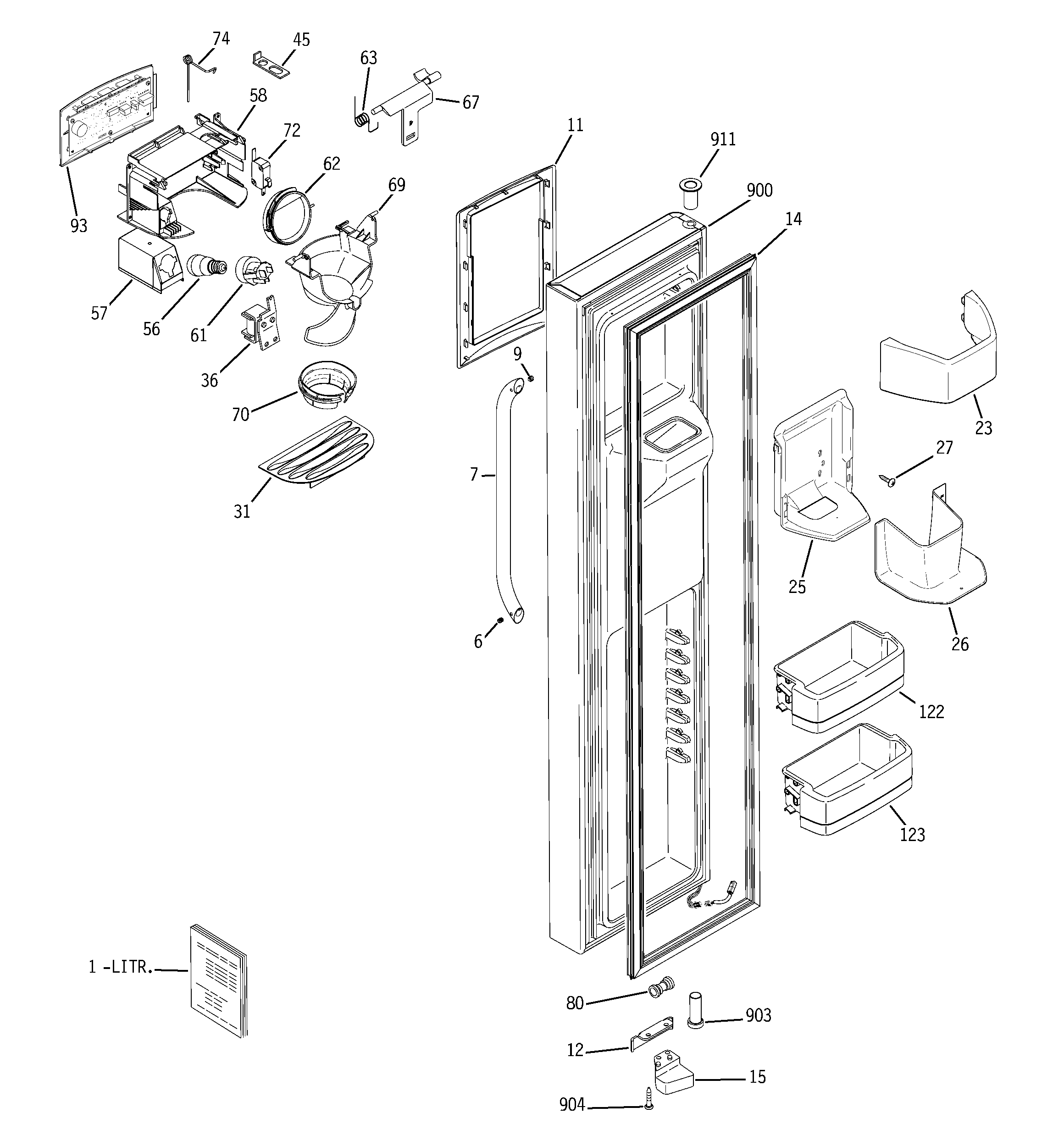 GE PSR26LSRDSS freezer door diagram