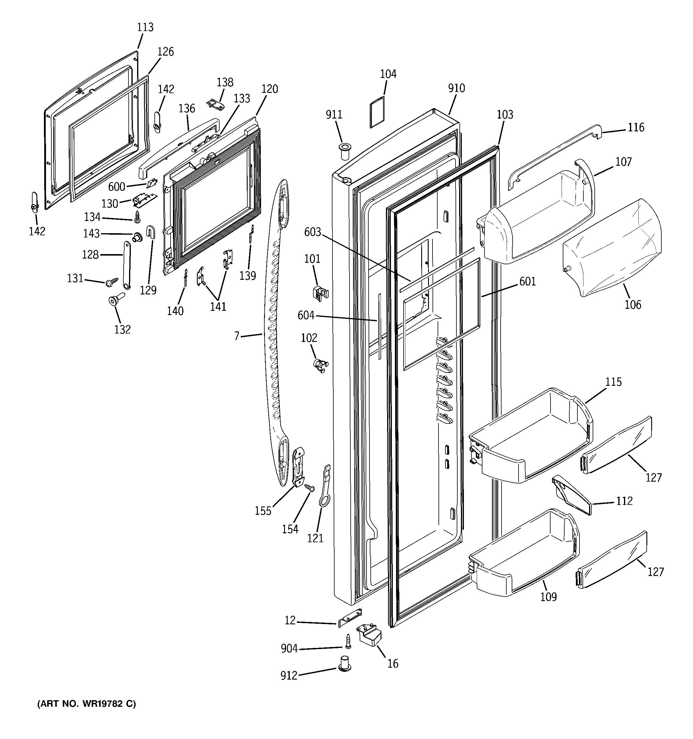 GE PSS26NHSBWW fresh food door diagram