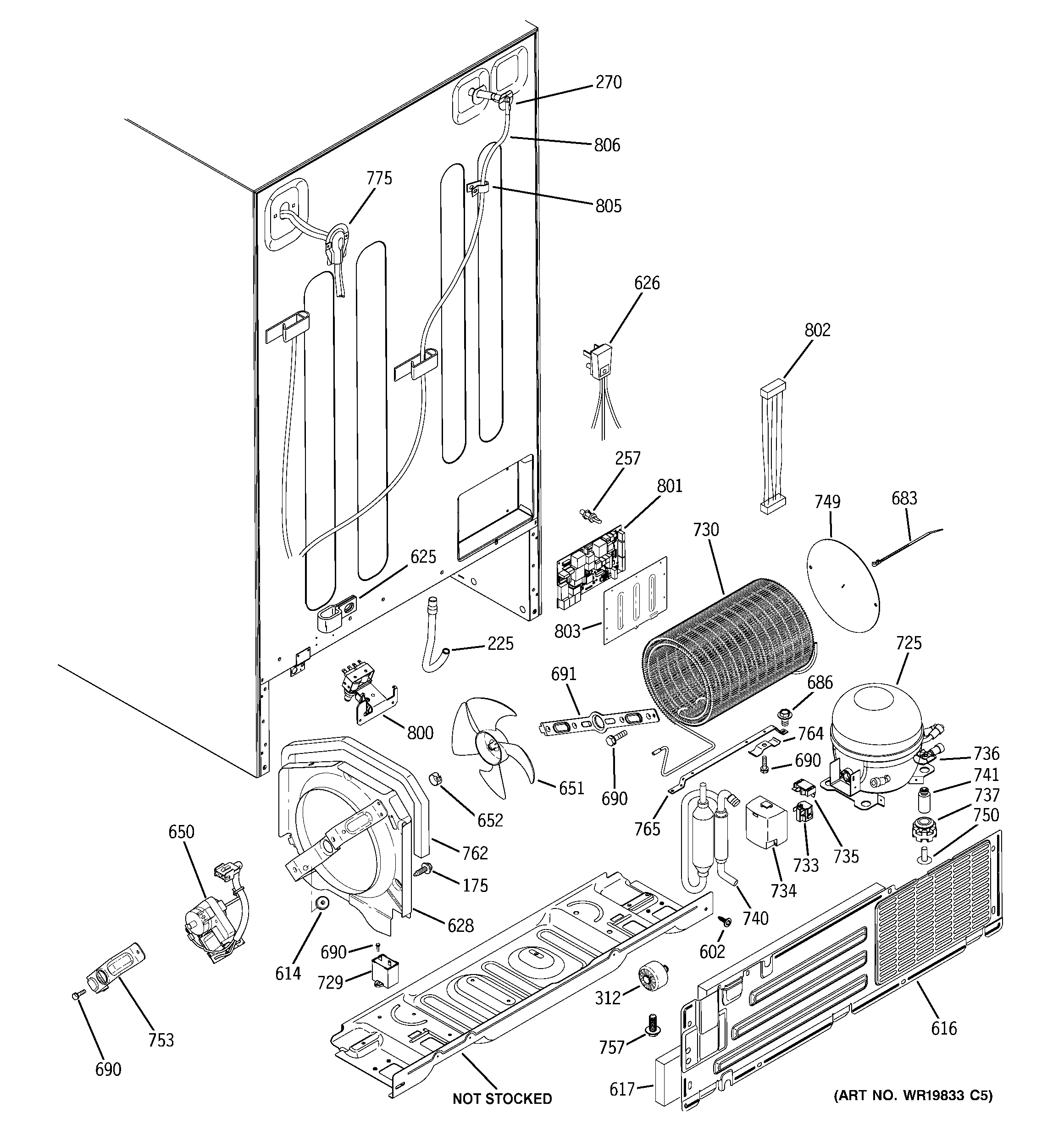 GE PSS26SHRDSS sealed system & mother board diagram