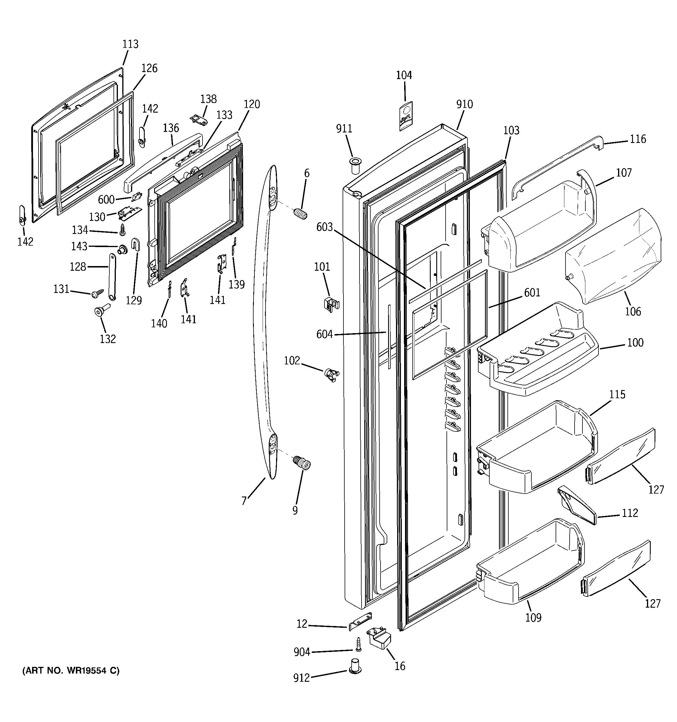 GE PSS26SHRDSS fresh food door diagram
