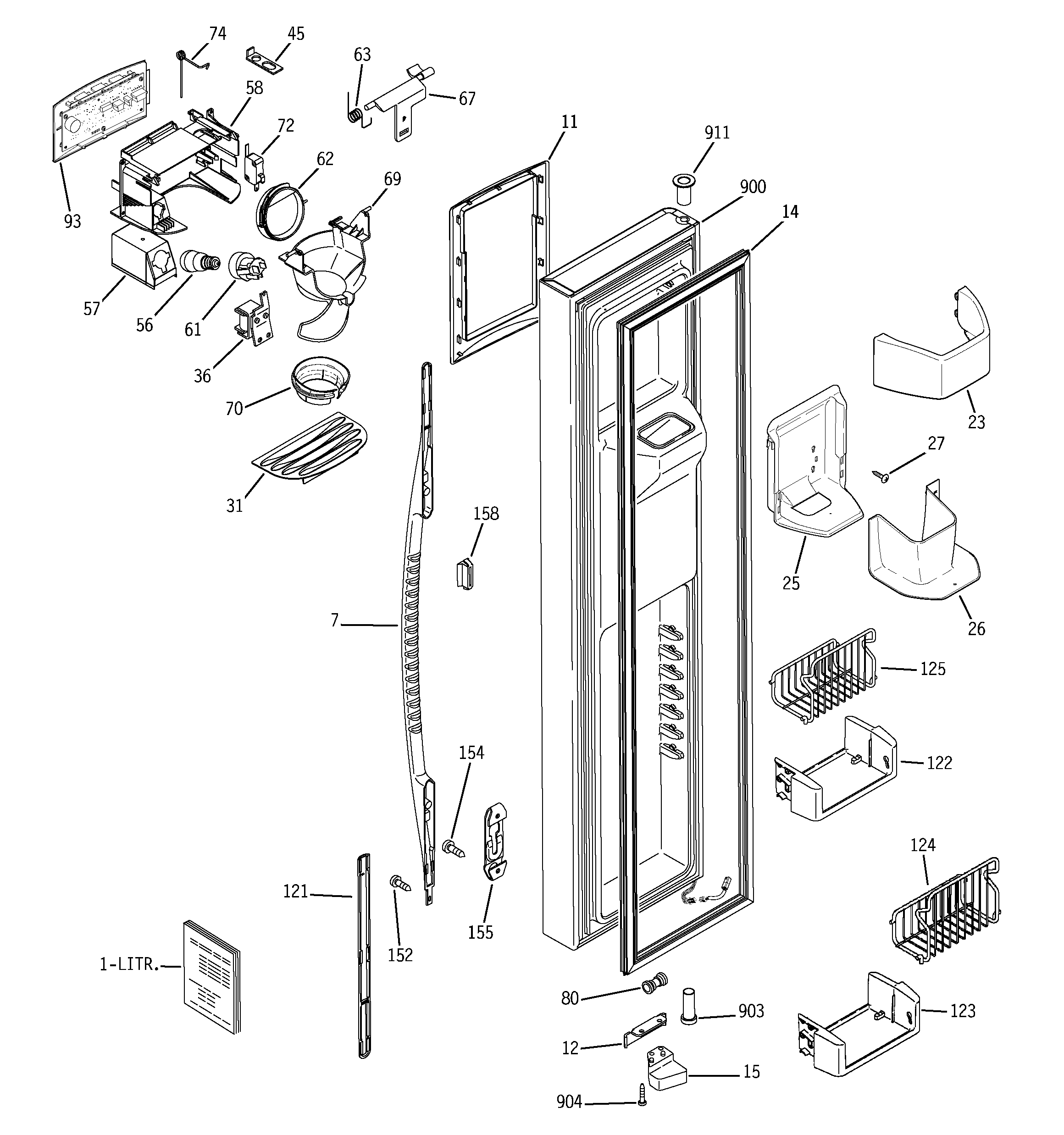 GE PST26NGPDBB freezer door diagram