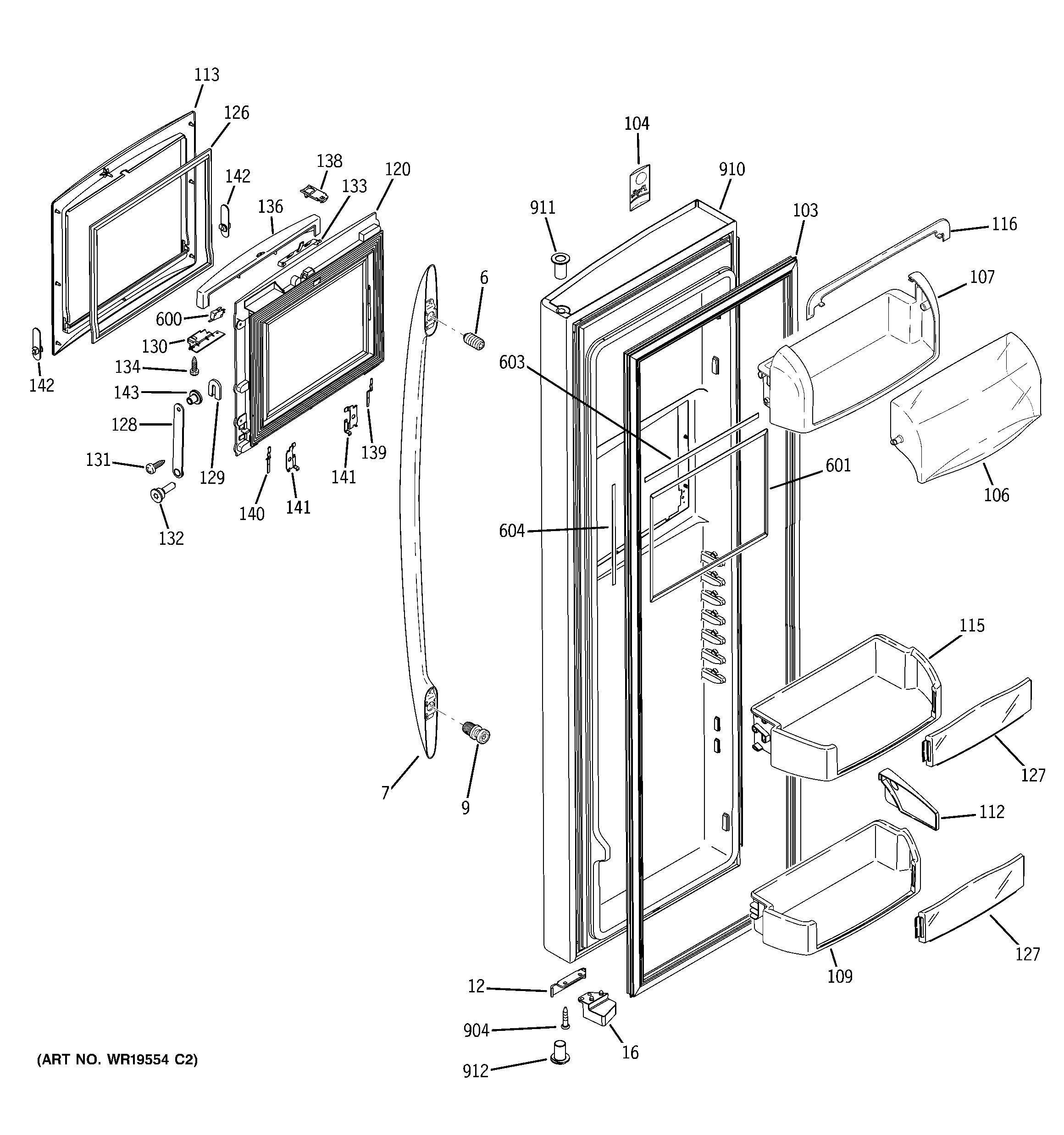 GE PST26SHRDSS fresh food door diagram