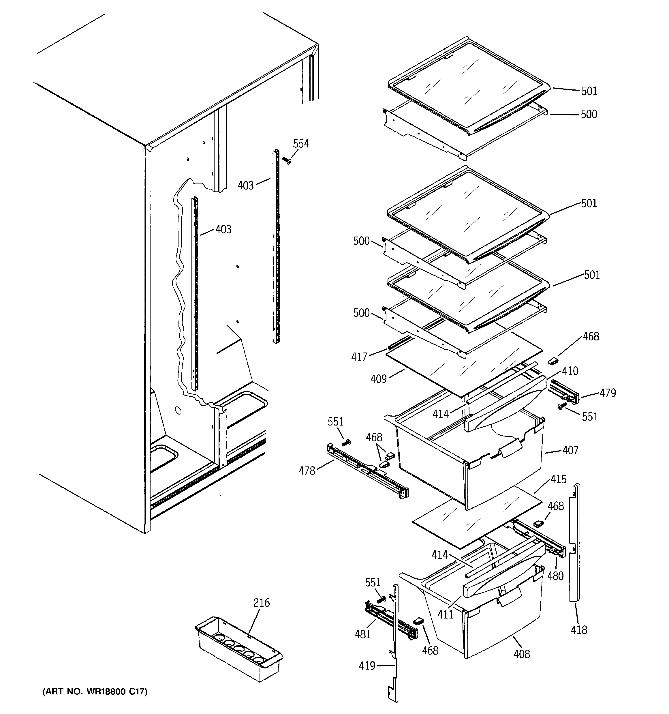 GE GSG25IESAFWW fresh food shelves diagram