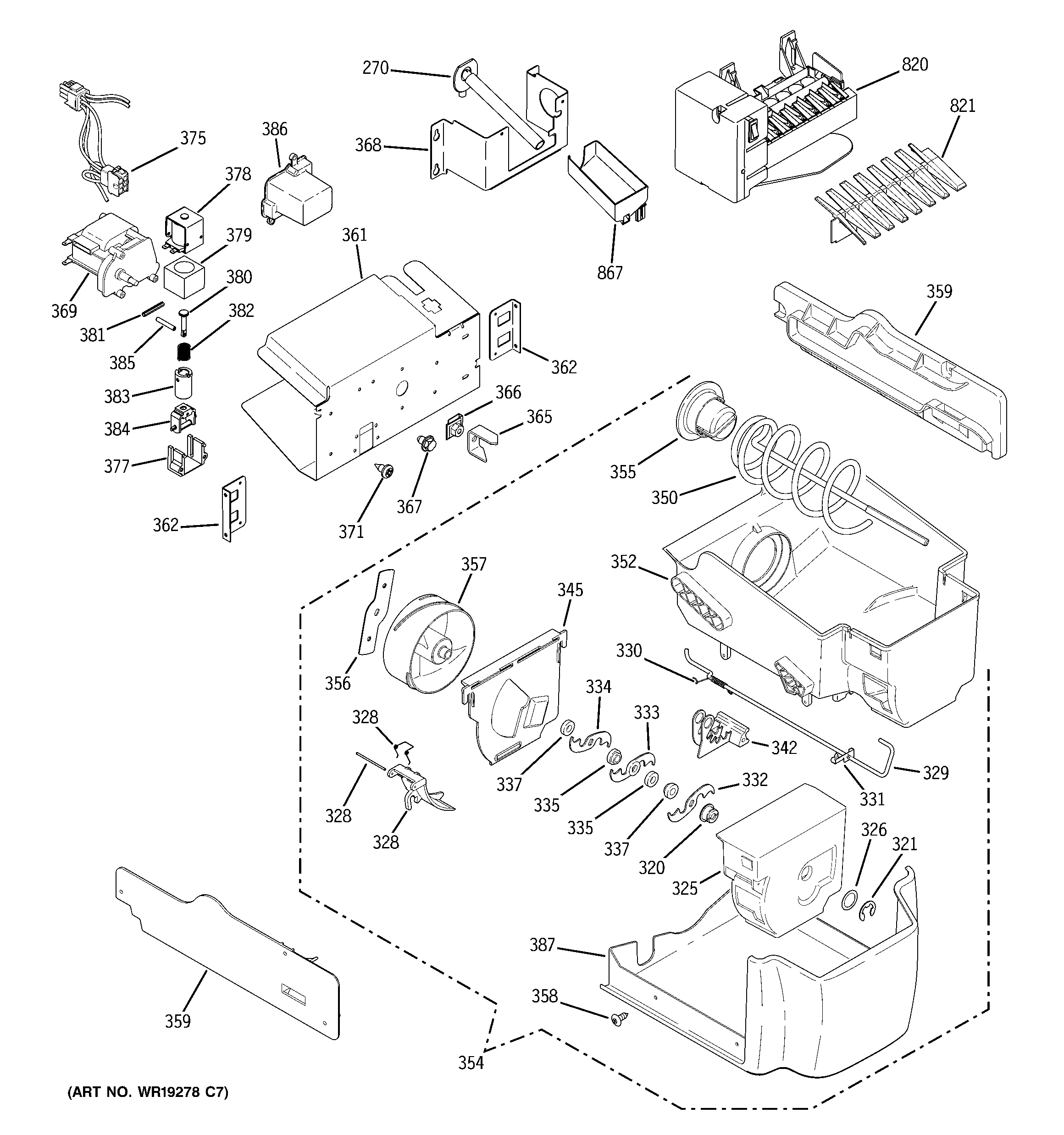 GE PSF23NGSAWW ice maker & dispenser diagram