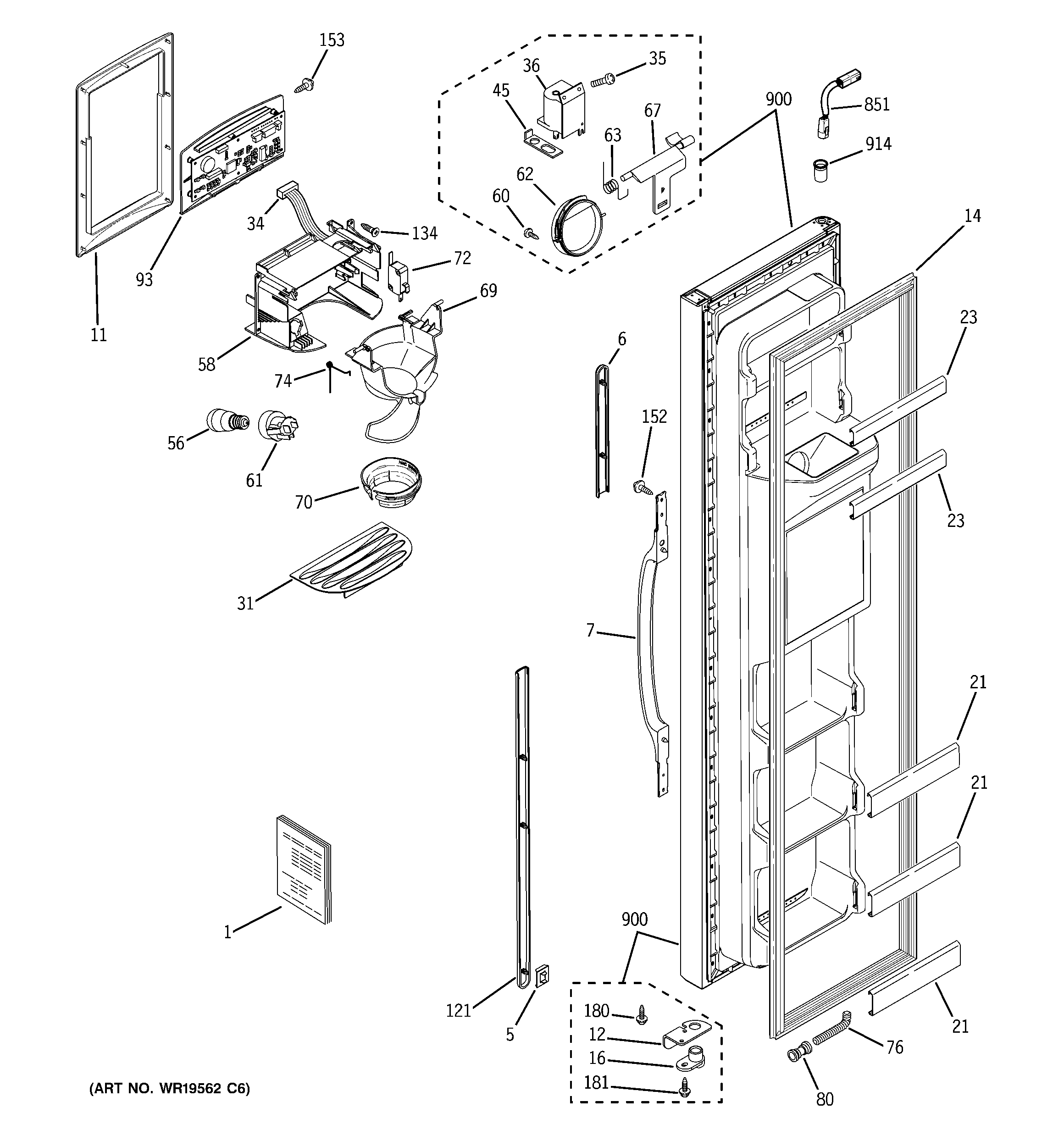 GE GSS22JFPKWW freezer door diagram