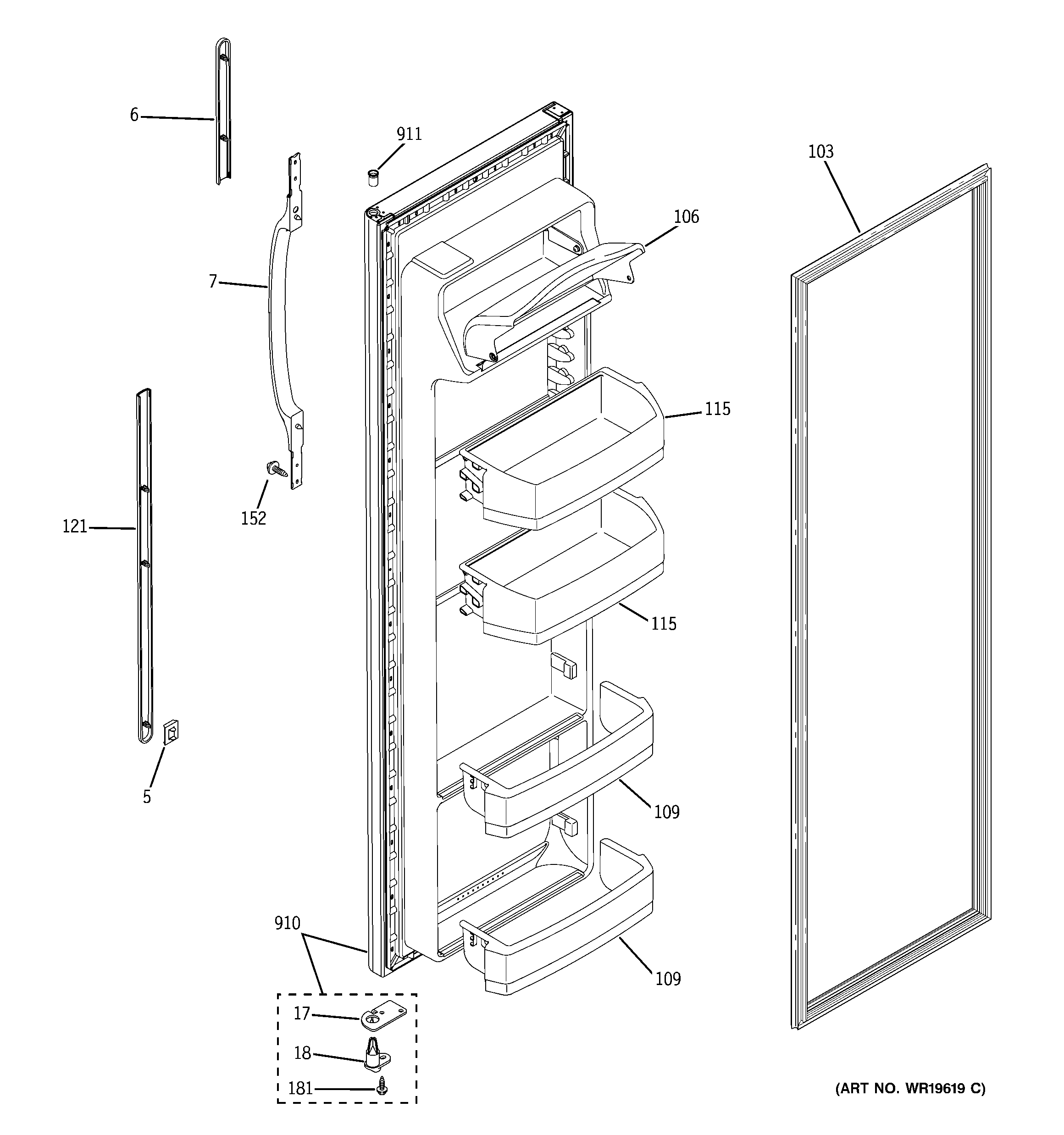 GE GSS25JFPKWW fresh food door diagram
