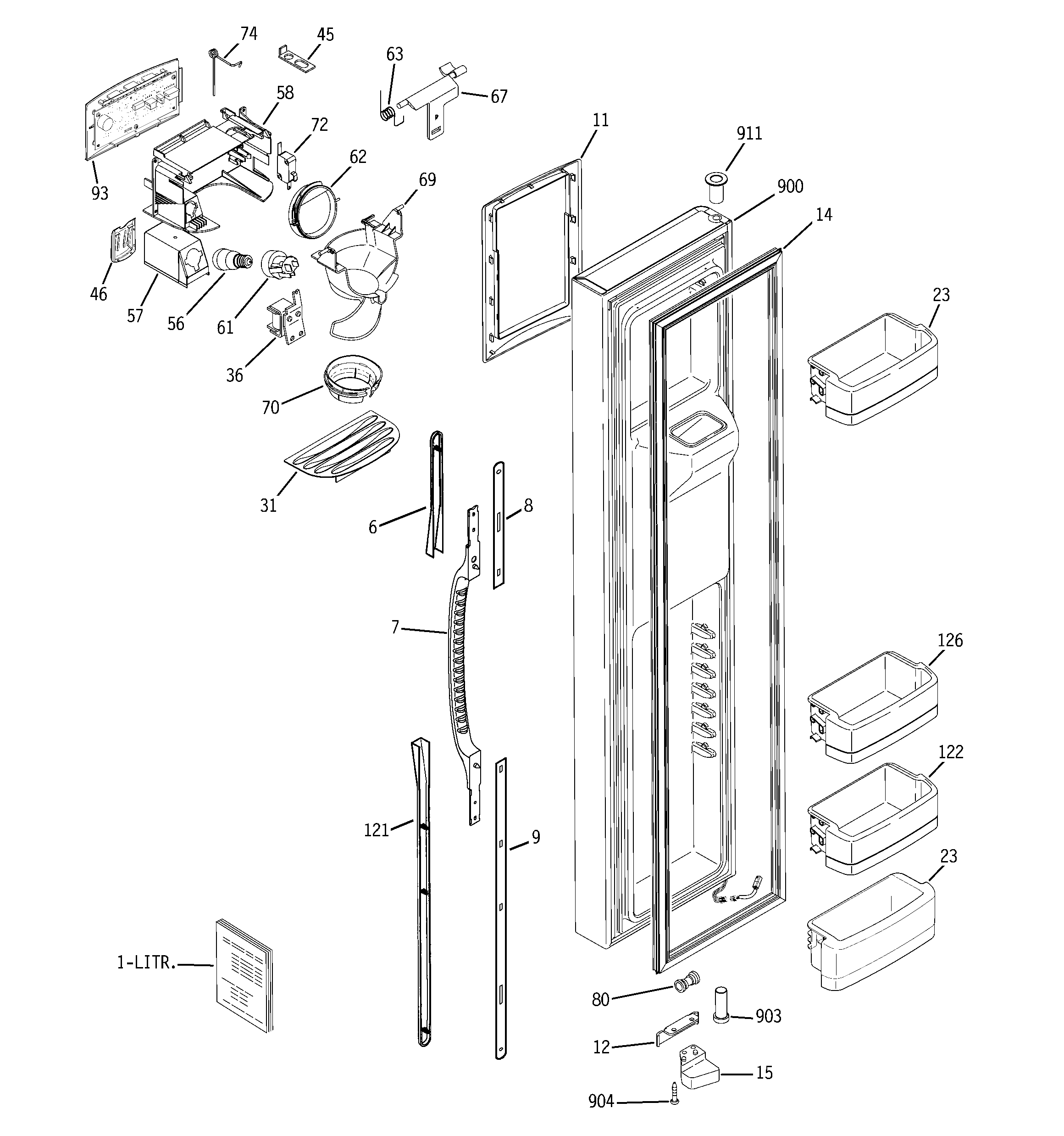 GE GCG23YESAFWW freezer door diagram