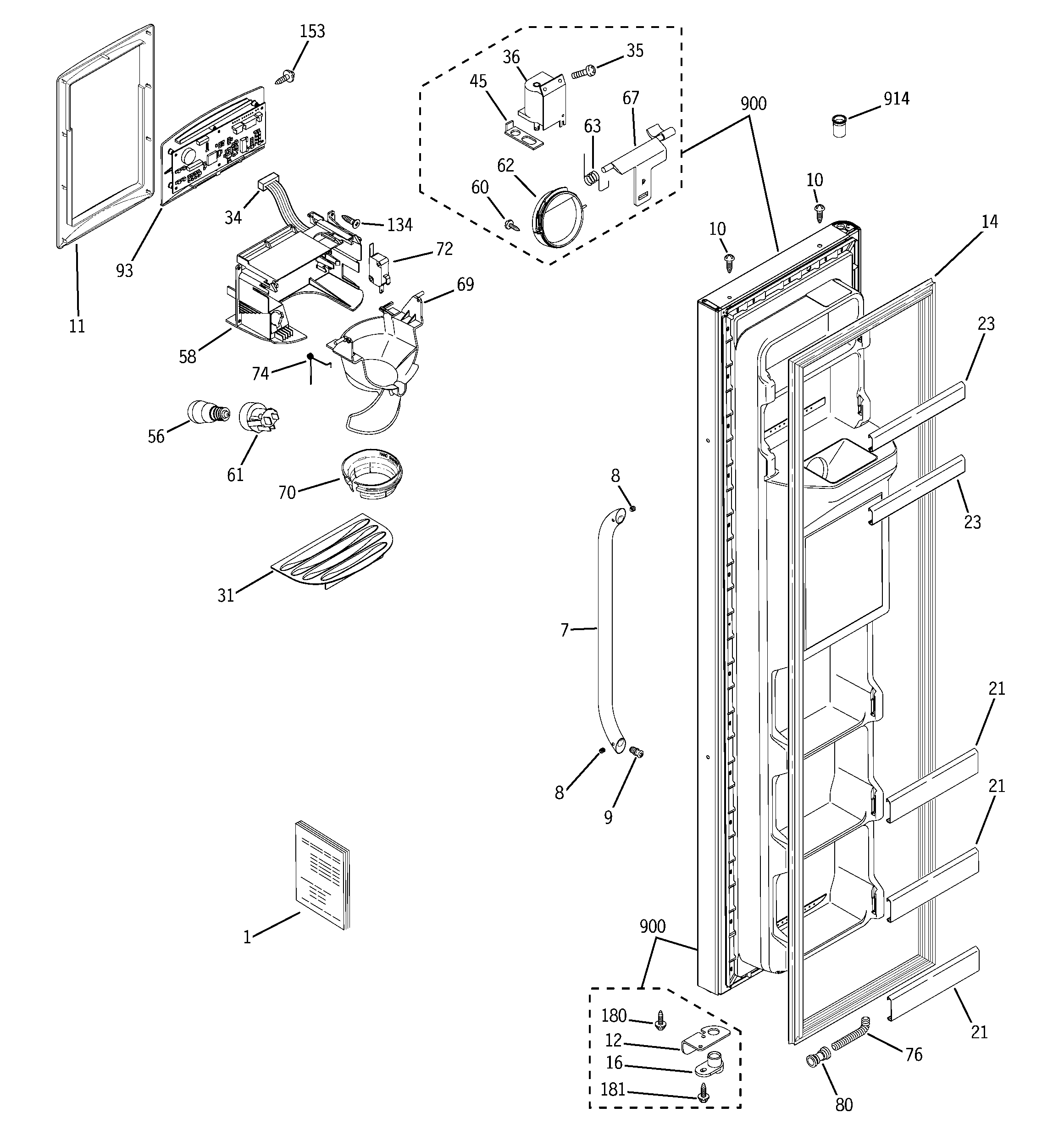 GE BSS25JSRFSS freezer door diagram