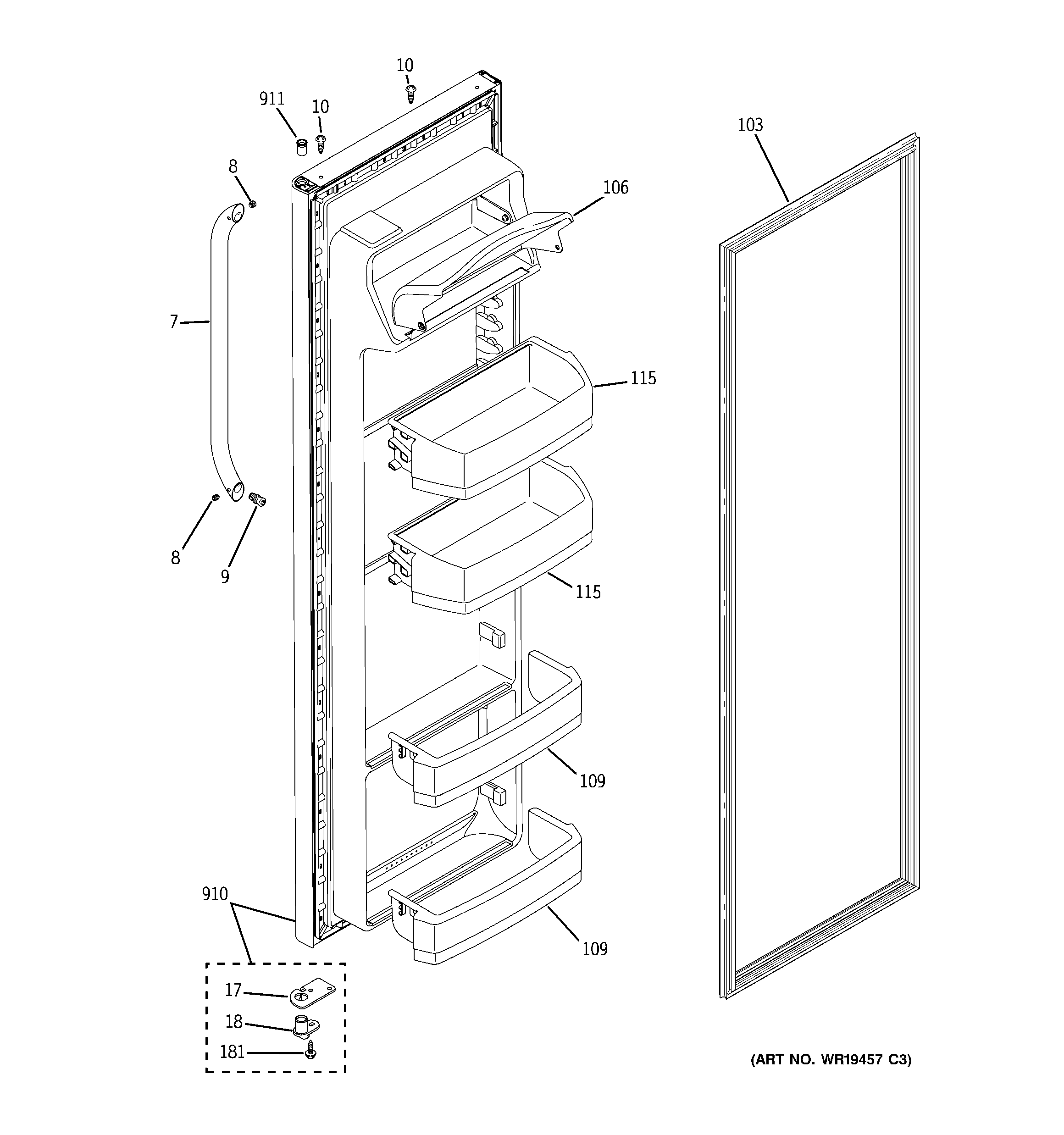 GE BSS25JSRFSS fresh food door diagram