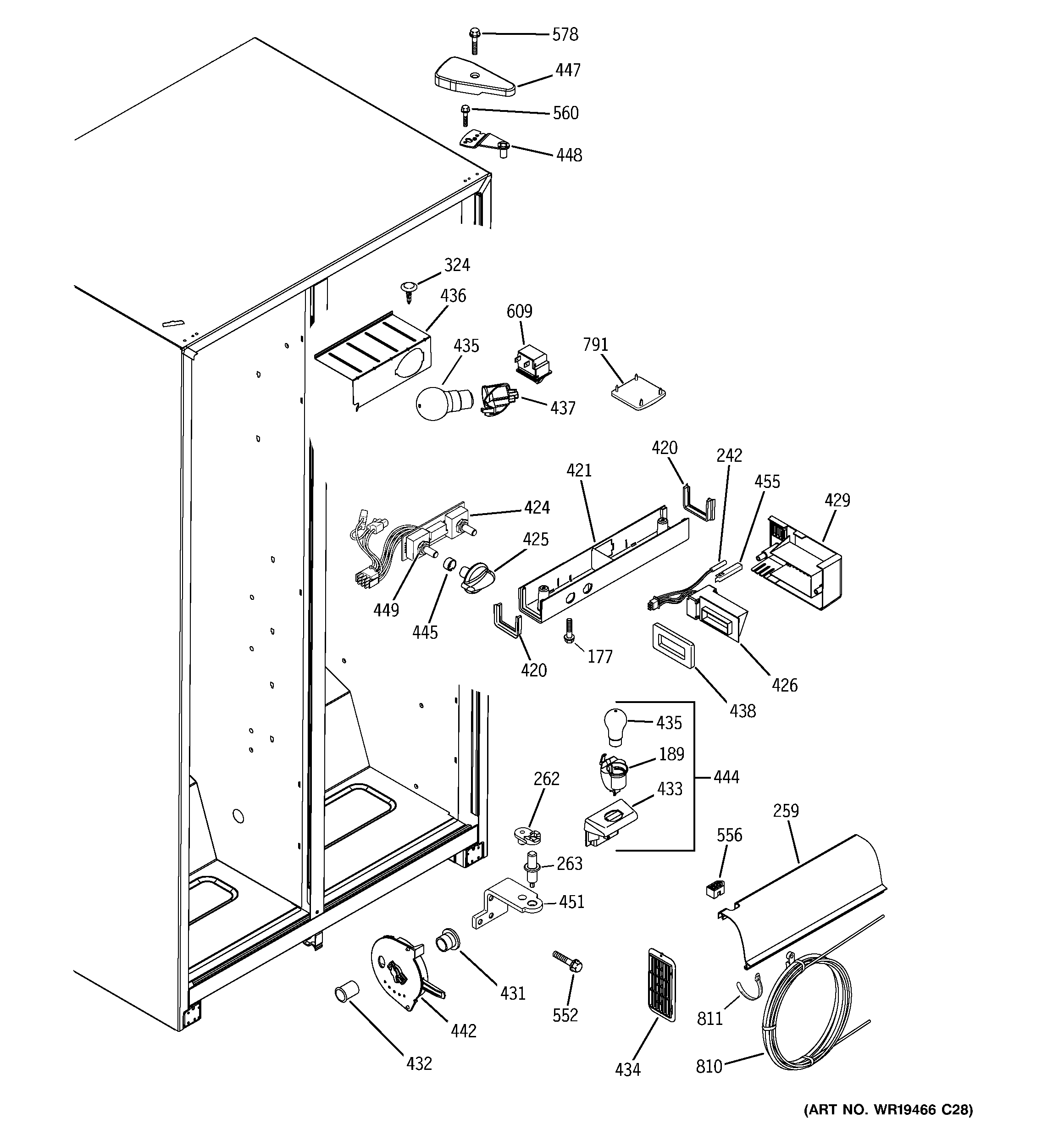 GE GSS25JEPJWW fresh food section diagram