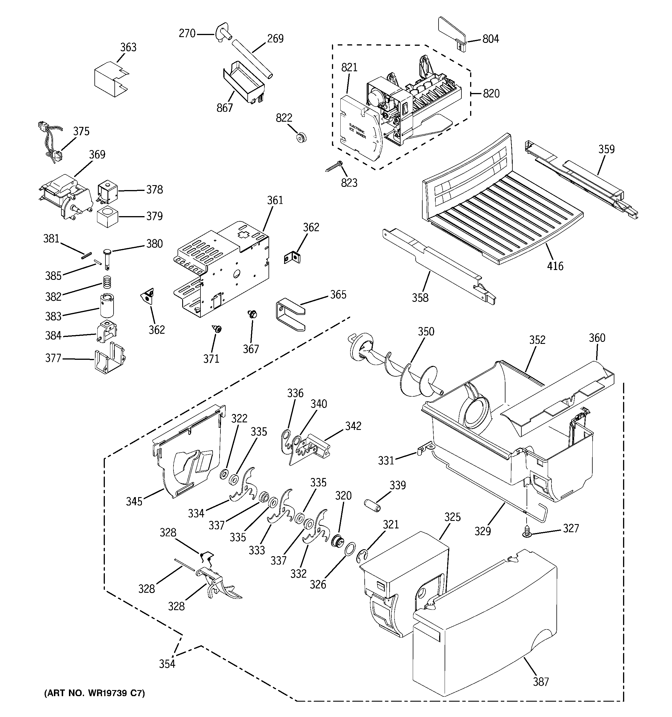GE GSH22JFRECC ice maker & dispenser diagram