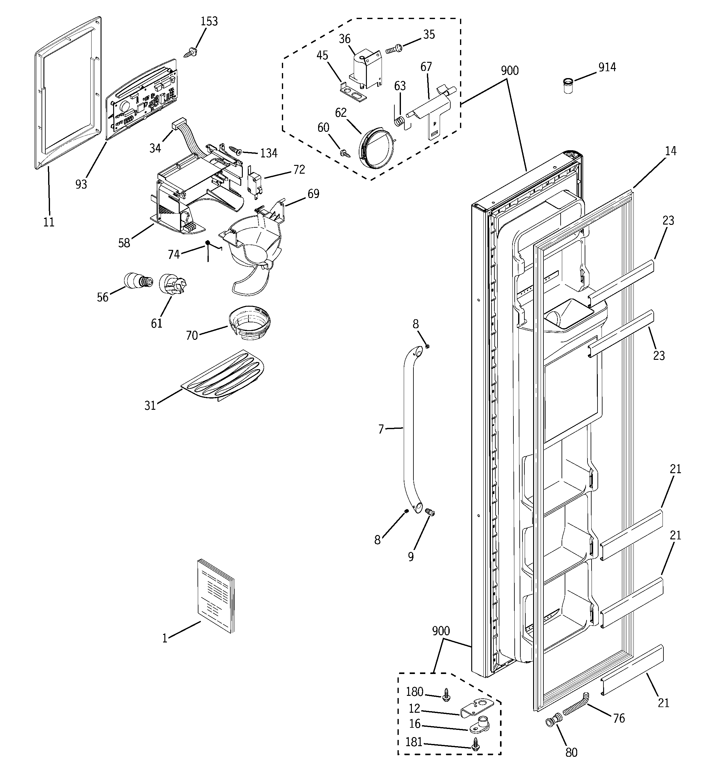GE GSH22JSRESS freezer door diagram