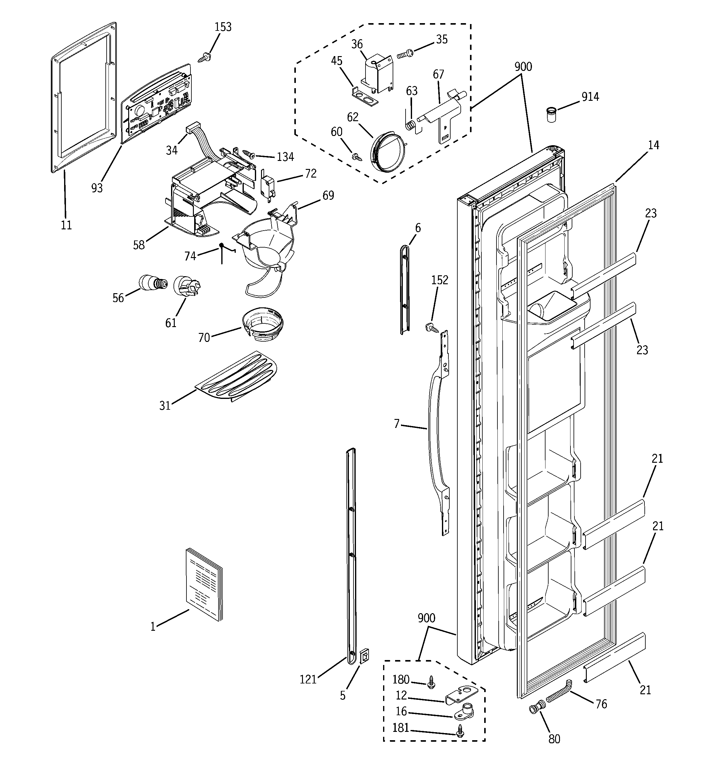 GE GSL25IFRFBS freezer door diagram