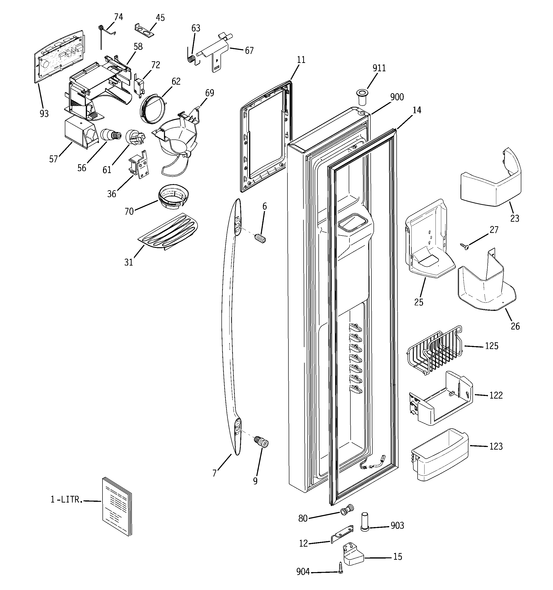 GE PSW26LSRDSS freezer door diagram
