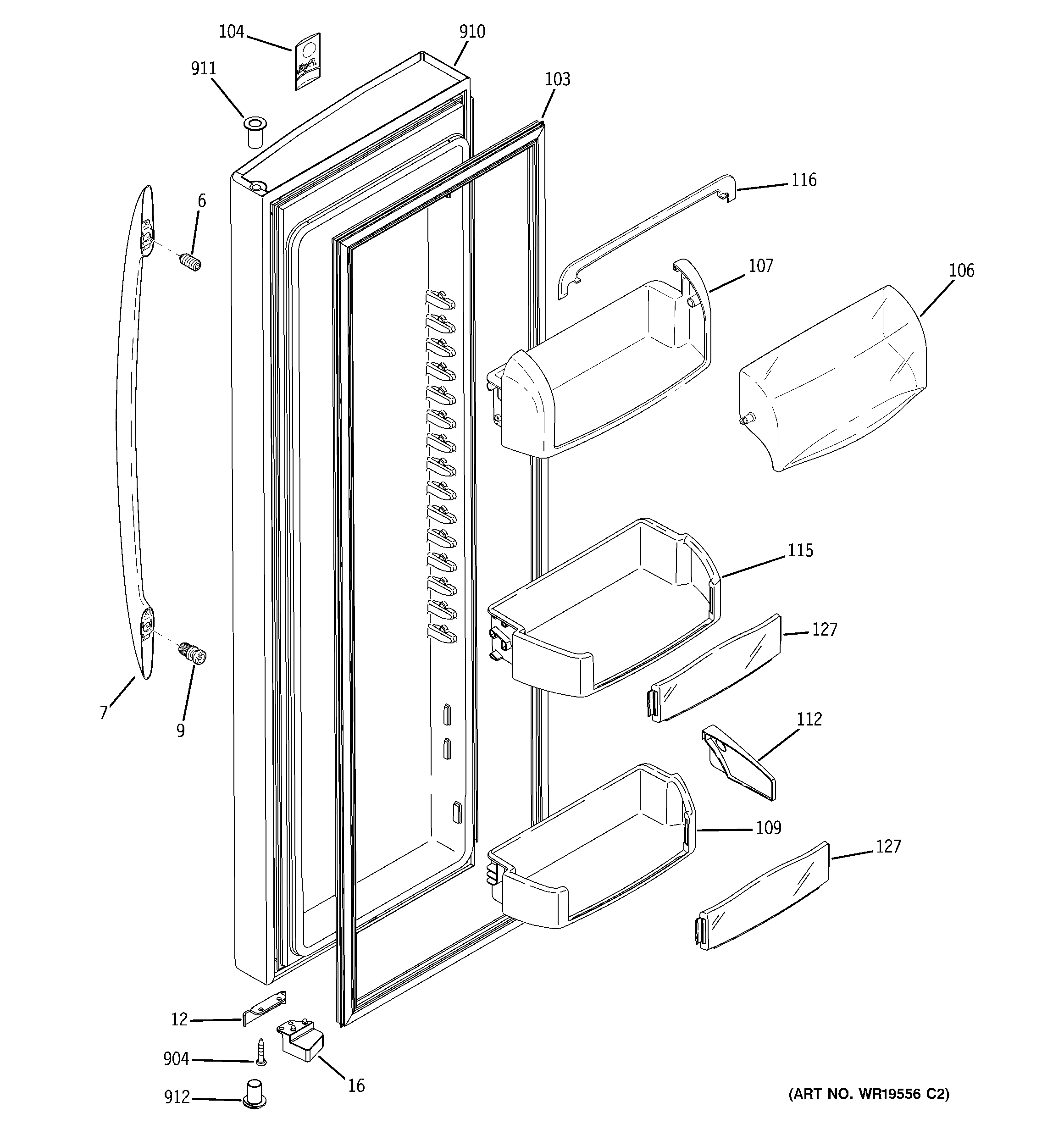 GE PSW26LSRDSS fresh food door diagram