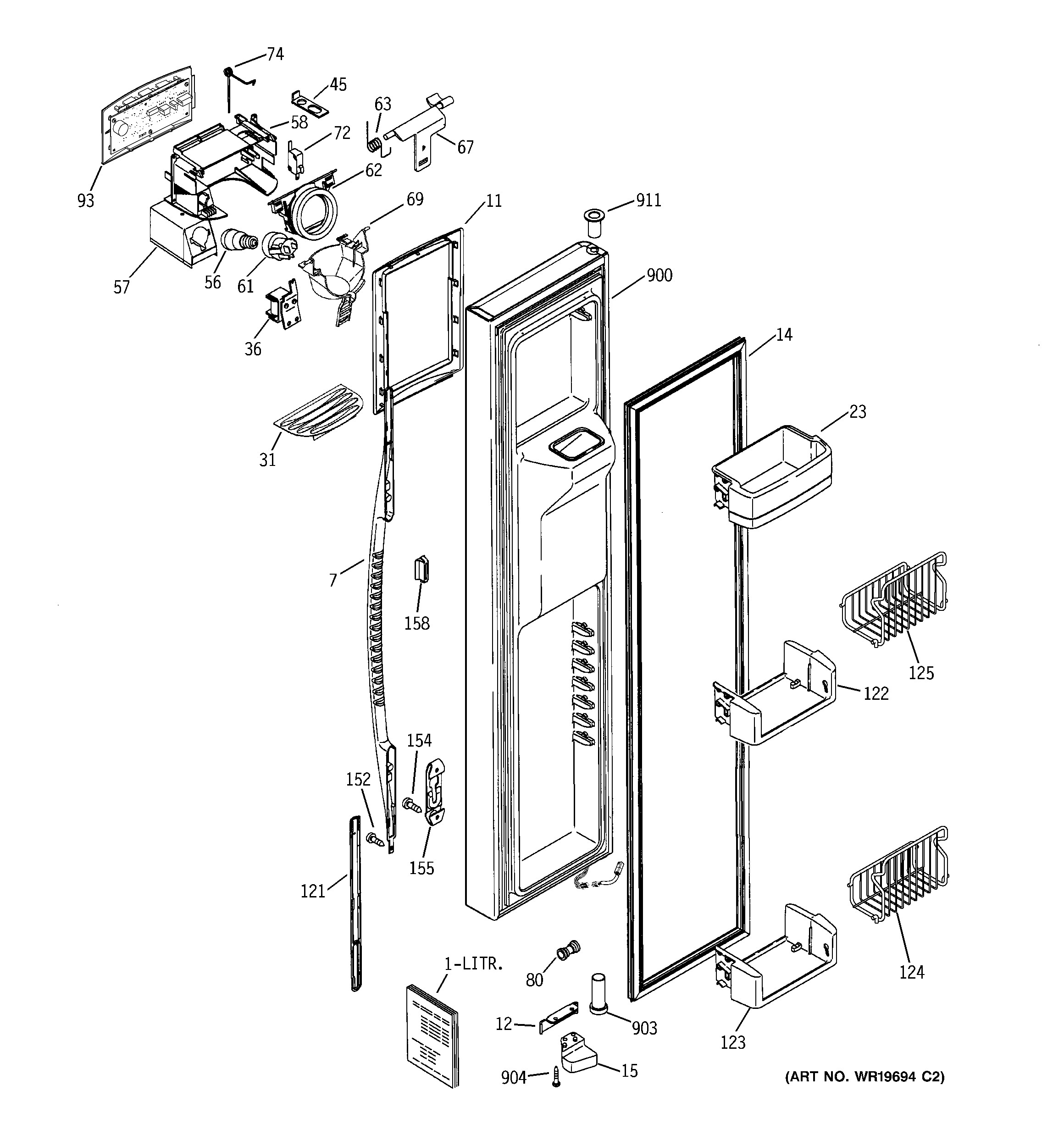 GE PWG25SGSACSS freezer door diagram