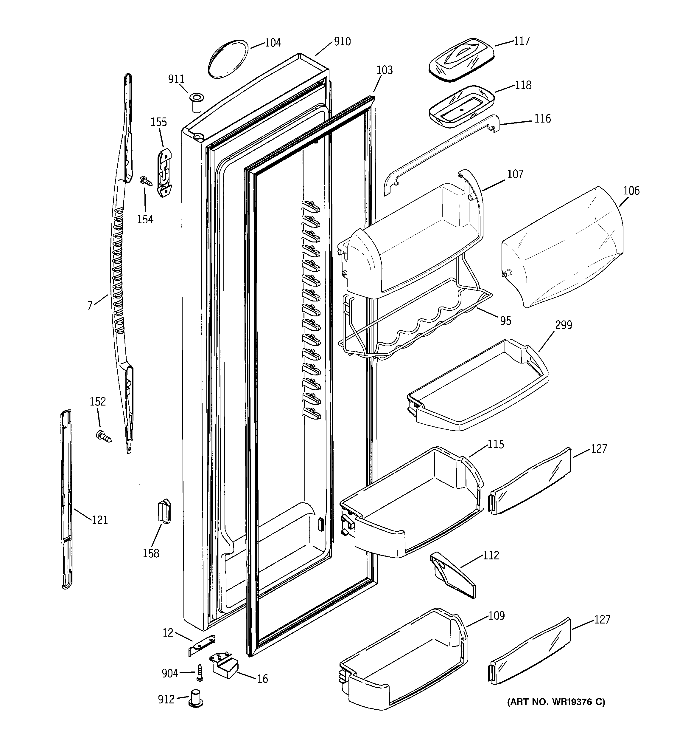 GE PWG25SGSACSS fresh food door diagram