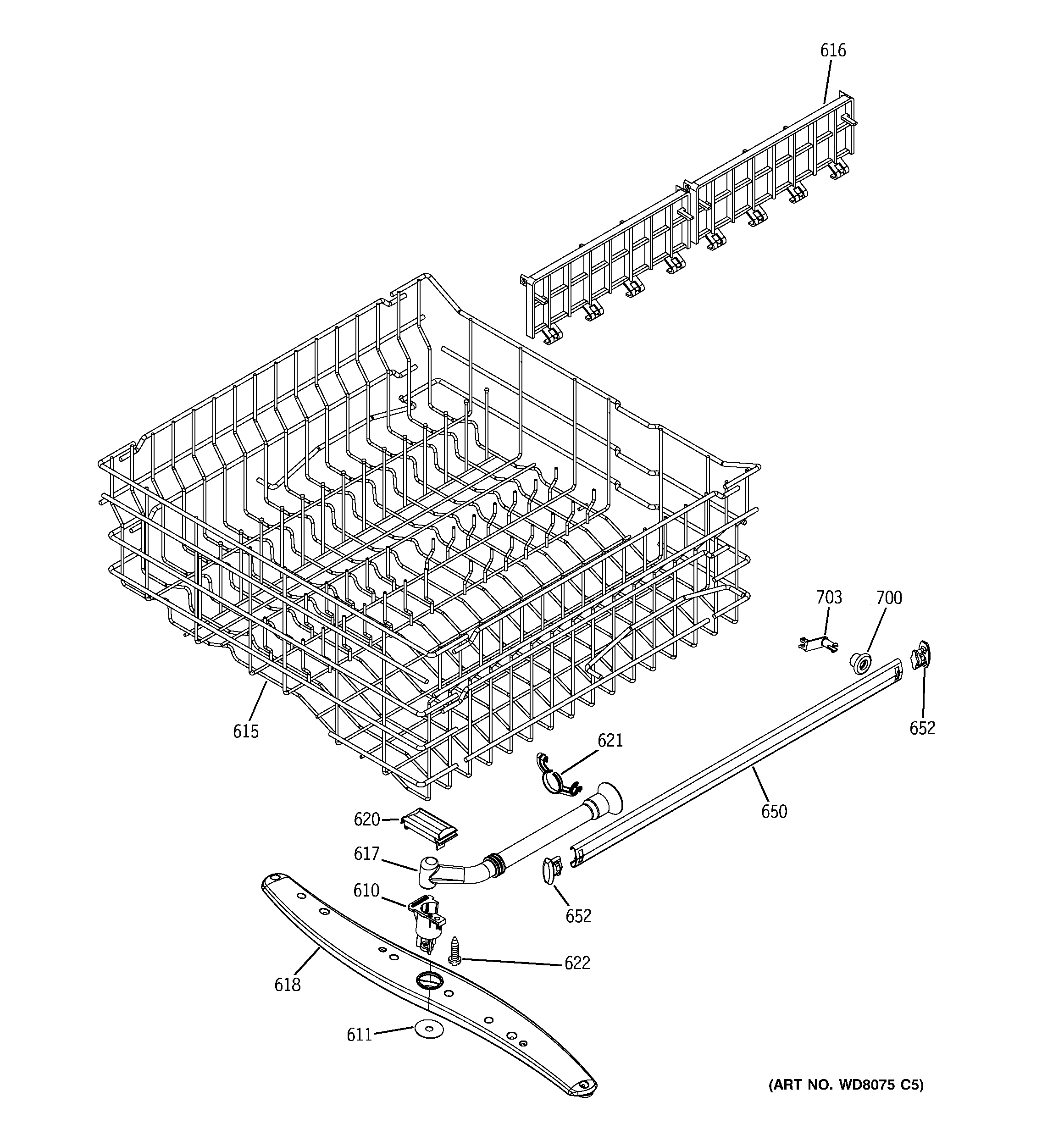 GE GSD6200J03CC upper rack assembly diagram