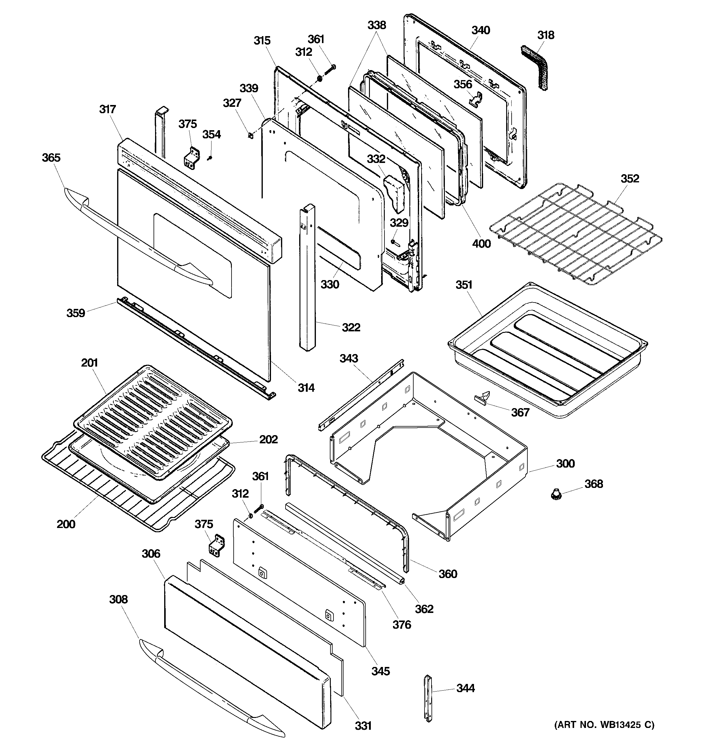 GE JGB918CEK2CC door & drawer parts diagram
