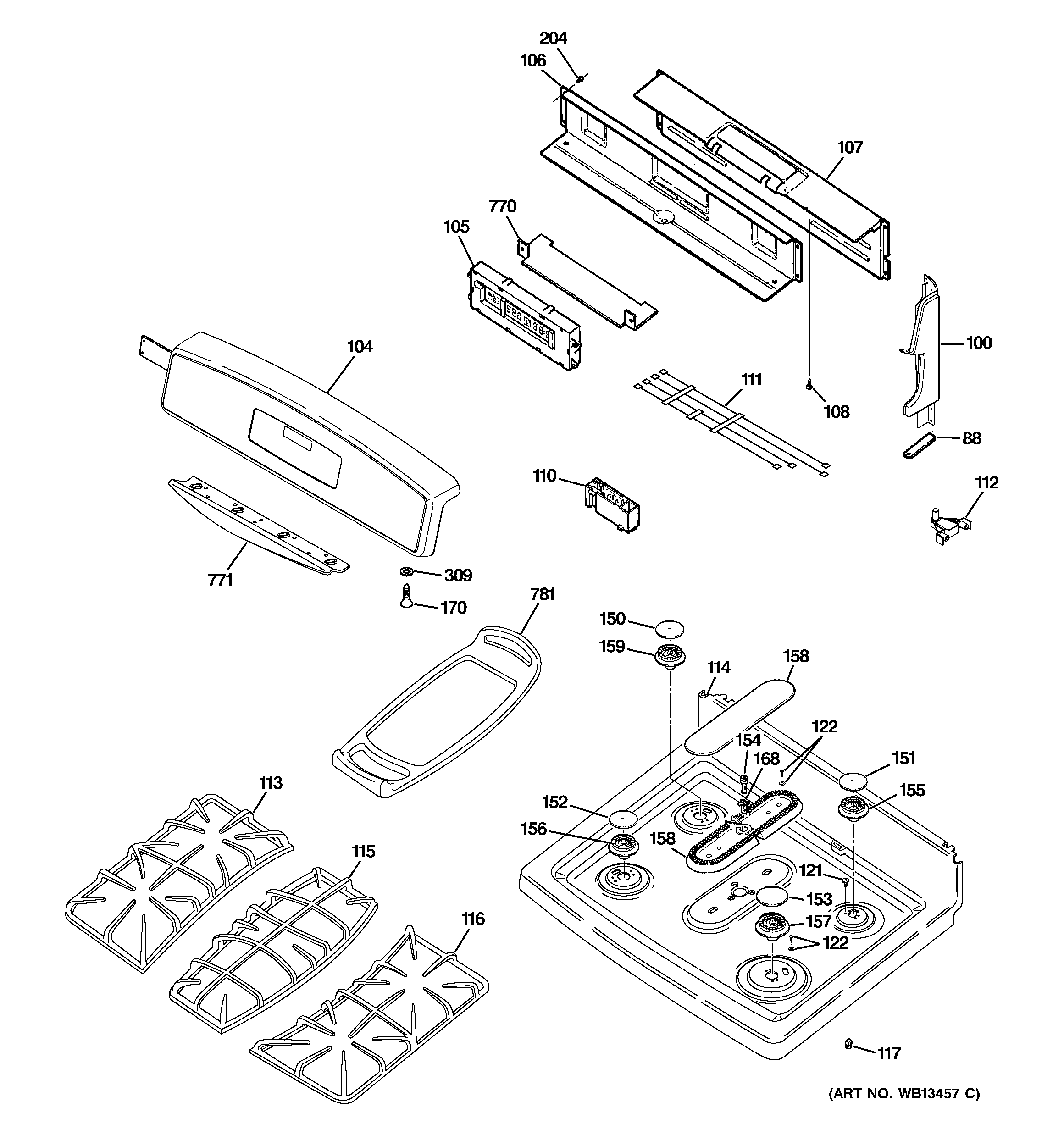 GE JGB918SEK2SS control panel & cooktop diagram