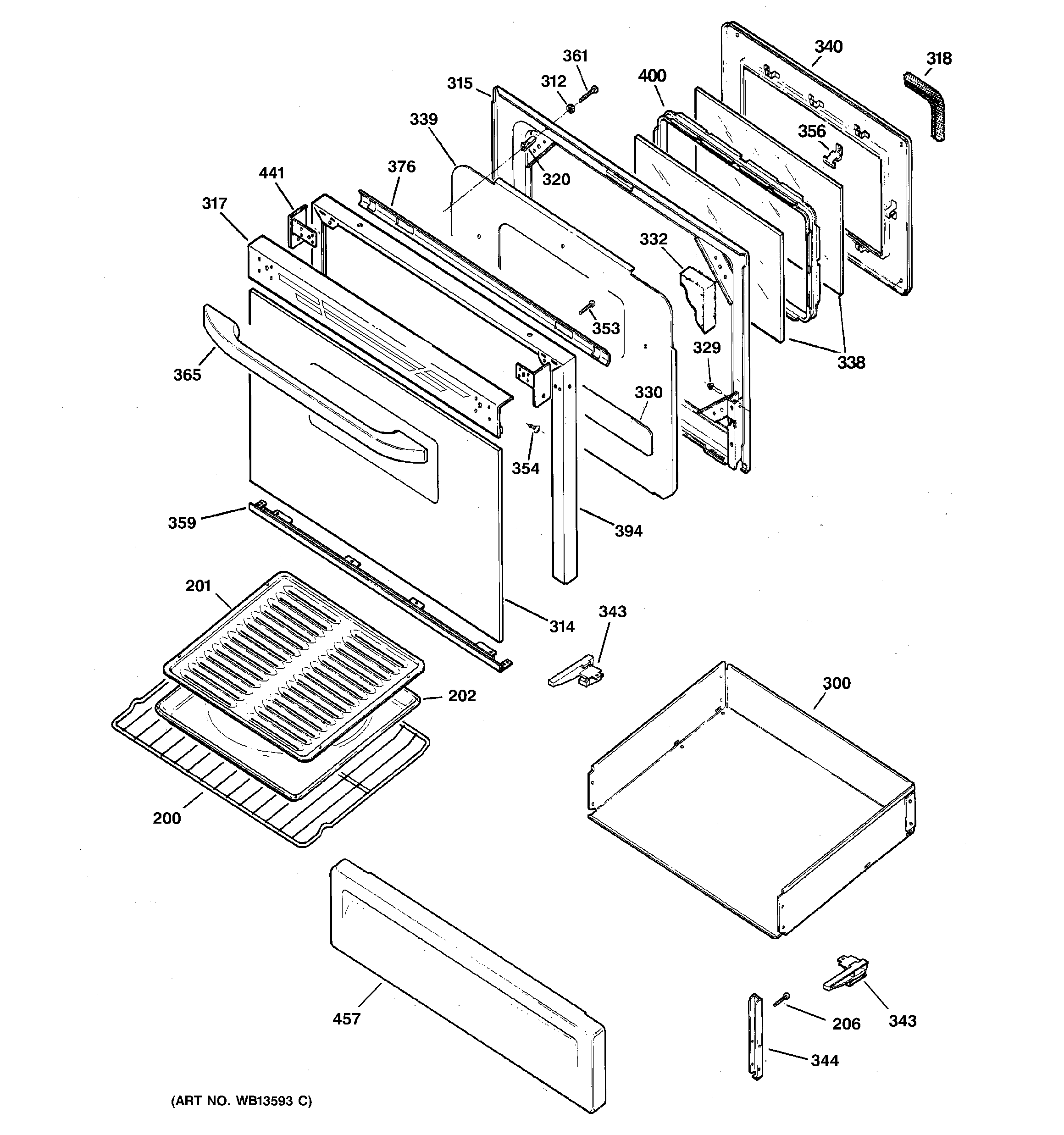 GE JGBP28BEK1CT door & drawer parts diagram