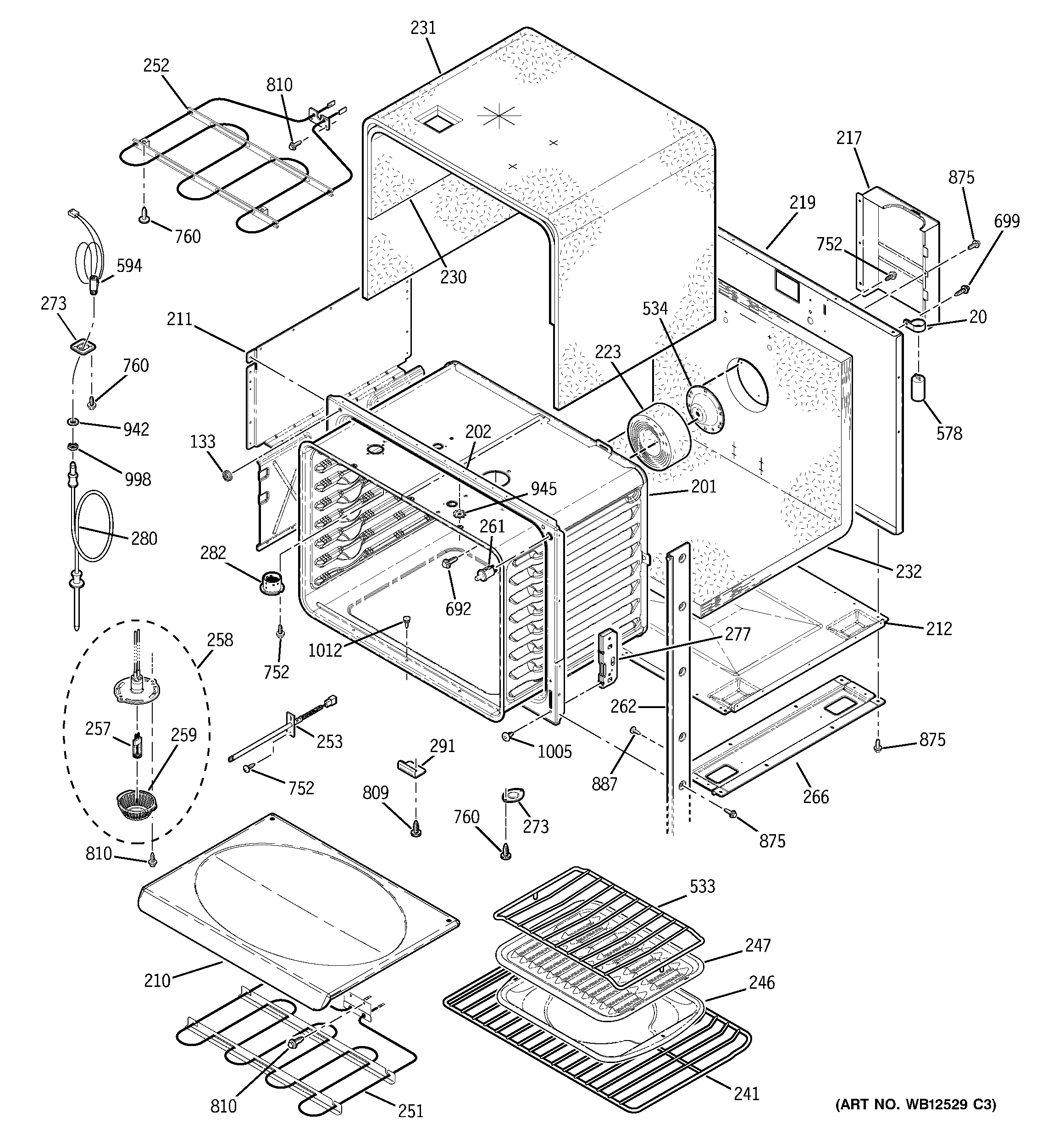 GE JT955CF6CC upper oven diagram
