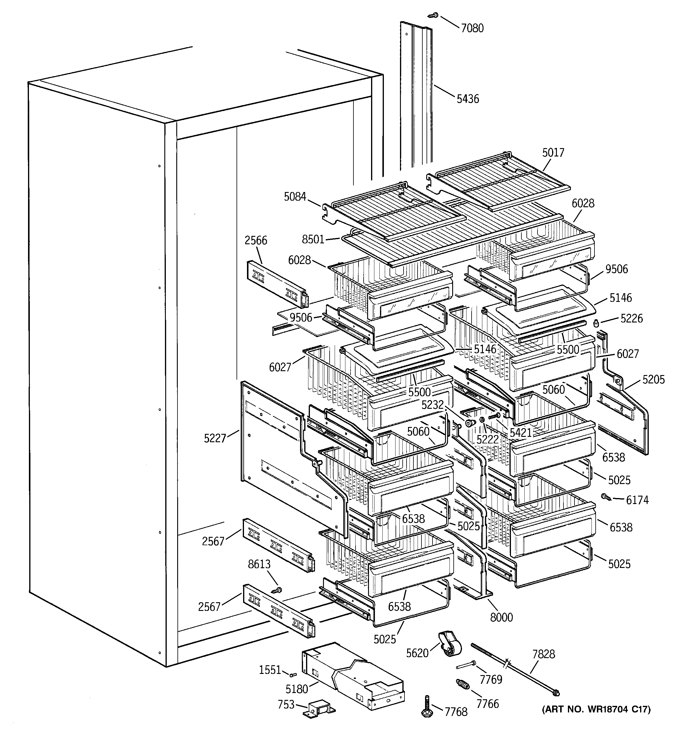GE ZIFS36NMFRH shelves & drawers diagram
