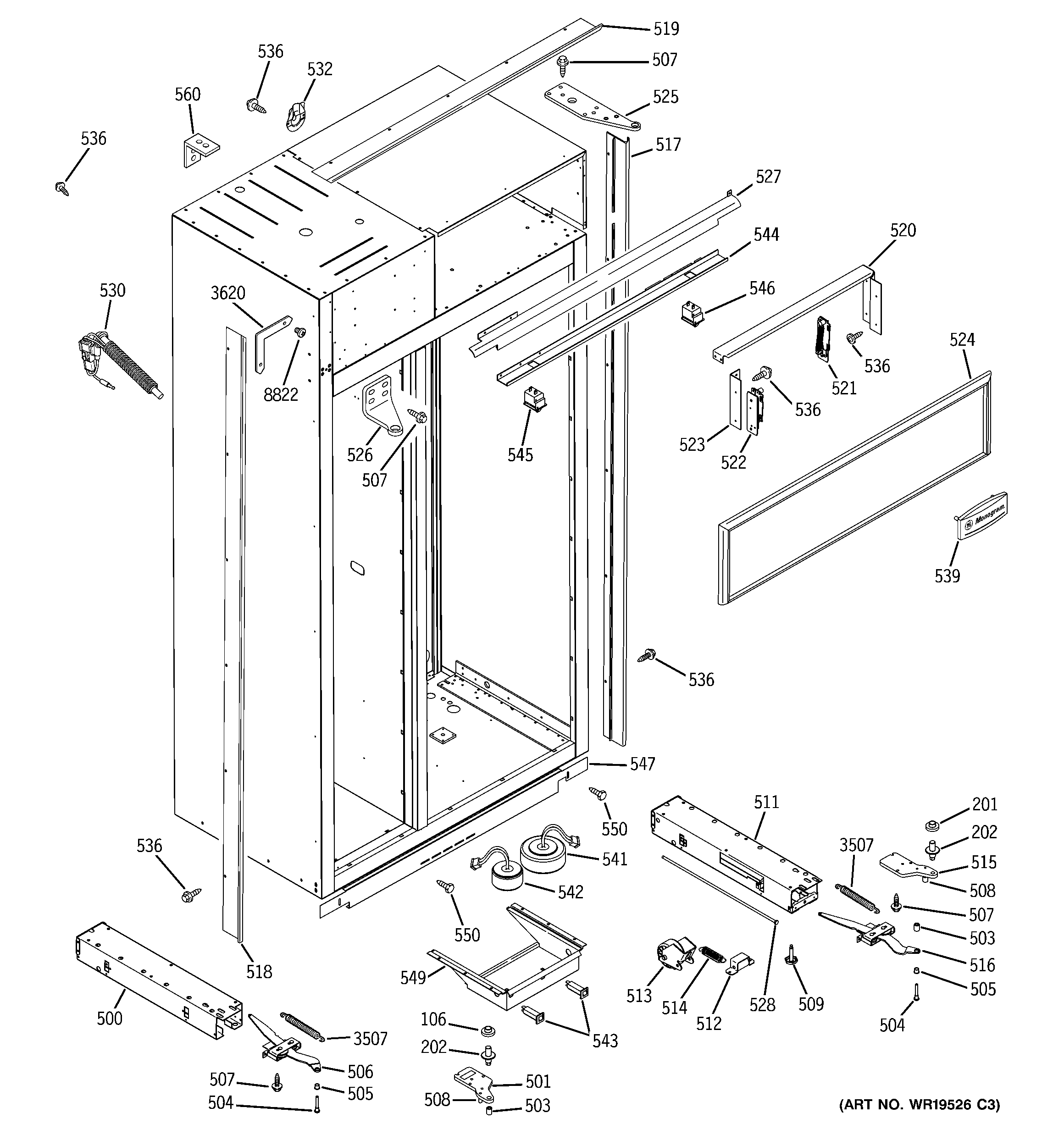 GE ZIS480NRF case parts diagram