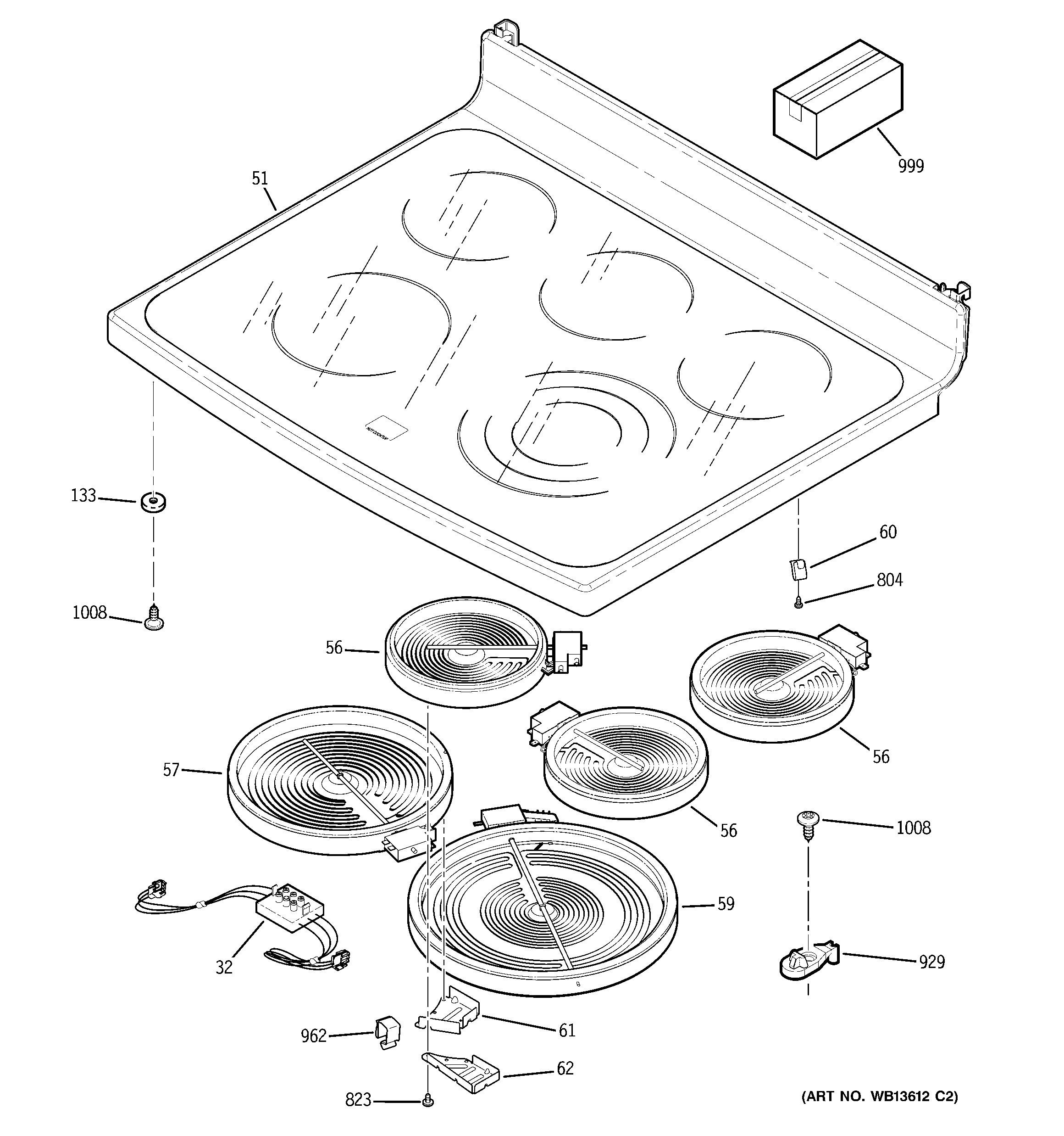 GE JB988SK1SS cooktop diagram