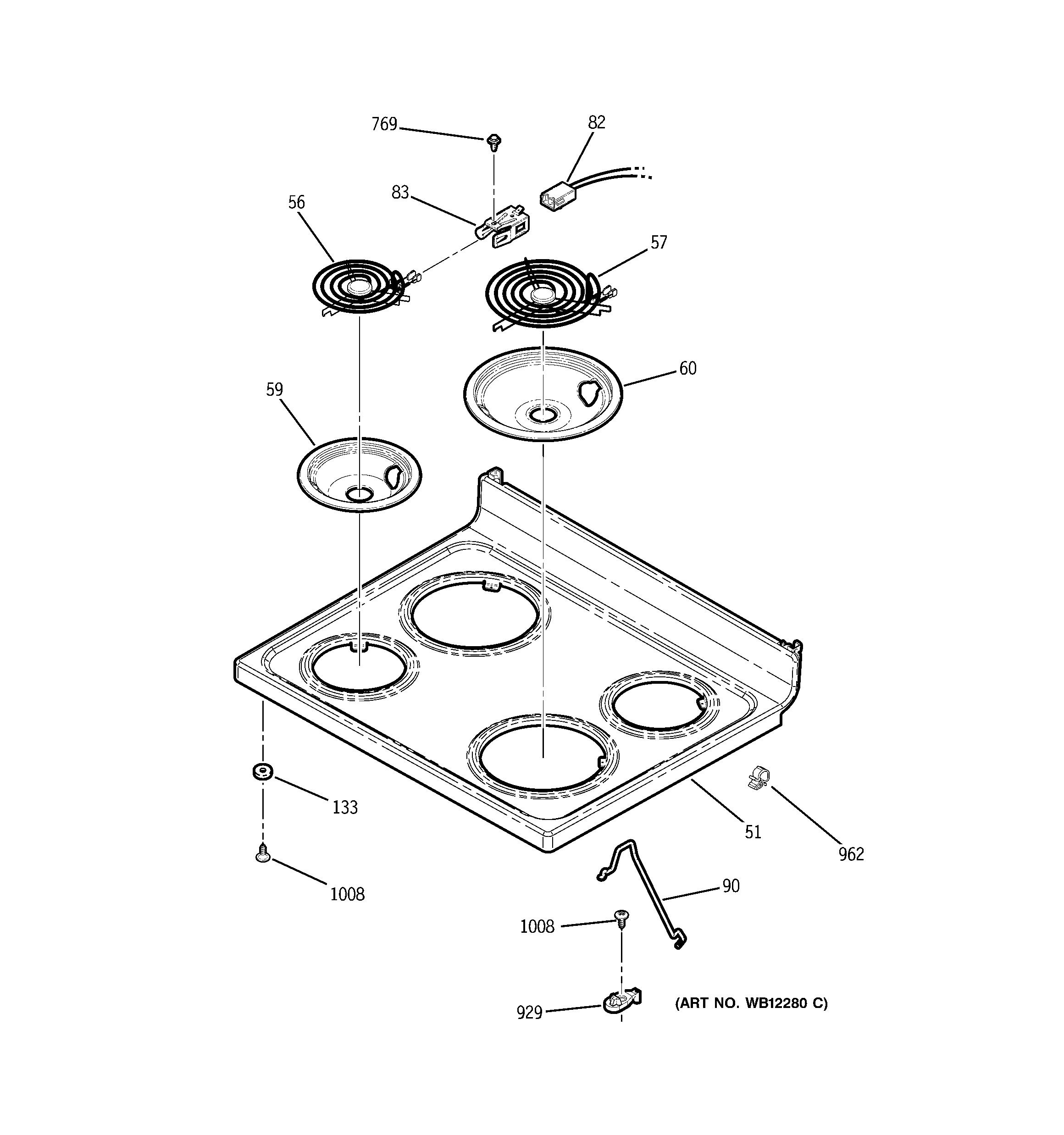 GE JBP25DK1WH cooktop diagram